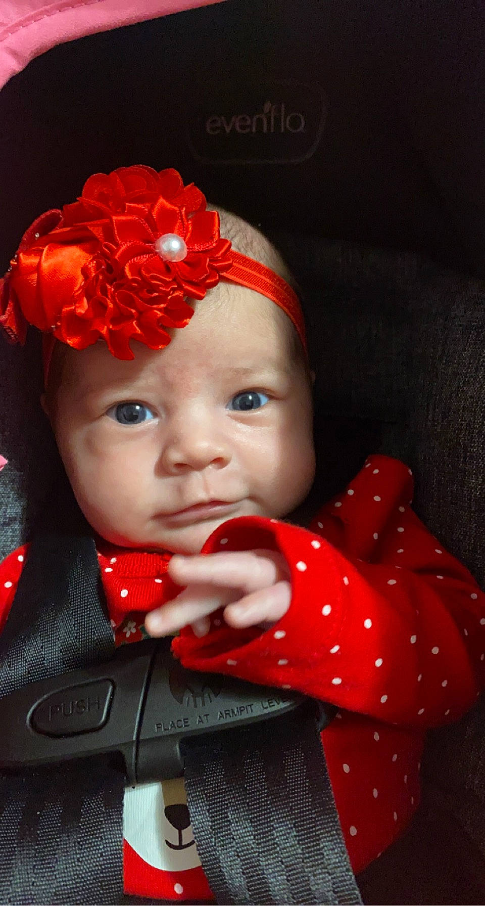 Lily is registered to the contest to win money with this photo: baby, baby_toddler_clothing, beauty, cap, carmine, child, chin, costume_hat, electric_blue, fashion_accessory, flash_photography, flower, hat, headpiece, headwear, lip, pattern, person, petal, sleeve