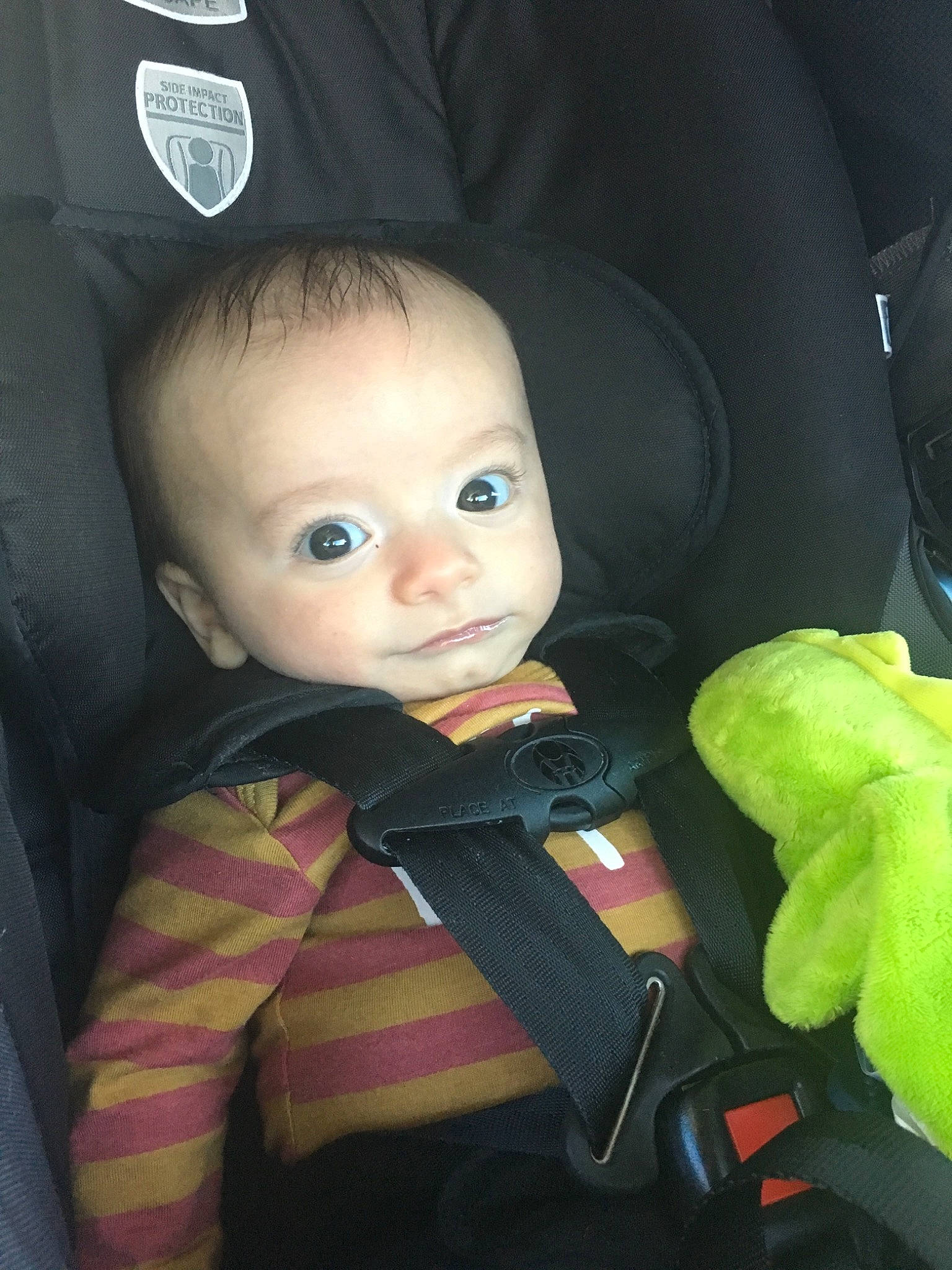 Brecken is registered to the contest to win money with this photo: baby_products, car_seat, cheek, child, cool, day, ear, eye, infant, mouth, nose, person, product, sitting, skin, smile, toddler