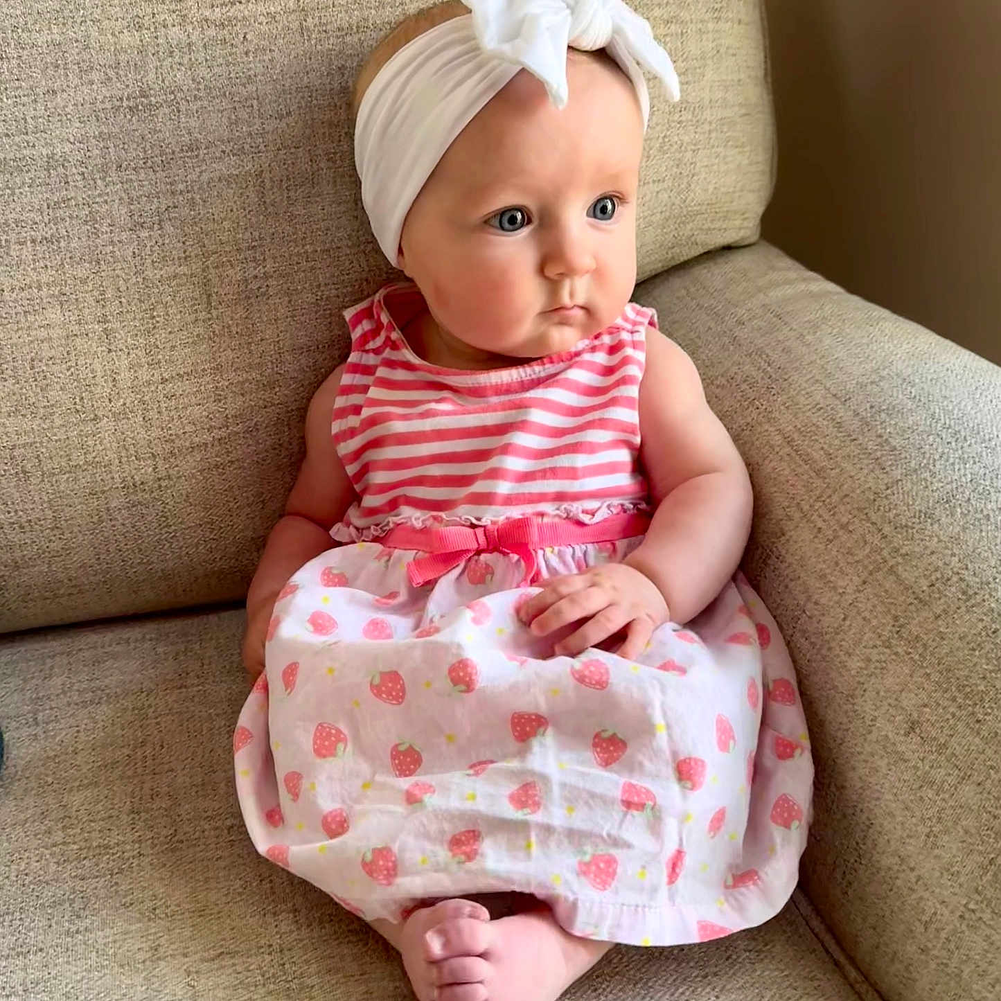 Dinah joined the competition — help win amazing prizes! accessories, baby, beachwear, blanket, blonde, clothing, cushion, face, hair, head, headband, homedecor, pants, person, photography, portrait, sitting, sleeve