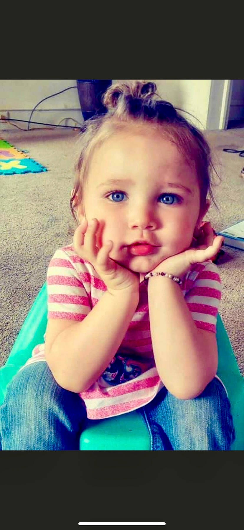 Lilyanne joined the competition — help win amazing prizes! baby_toddler_clothing, blue, cheek, cool, ear, eyelash, finger, gesture, hairstyle, happy, iris, lip, morning, mouth, neck, nose, person, shoulder, skin, smile