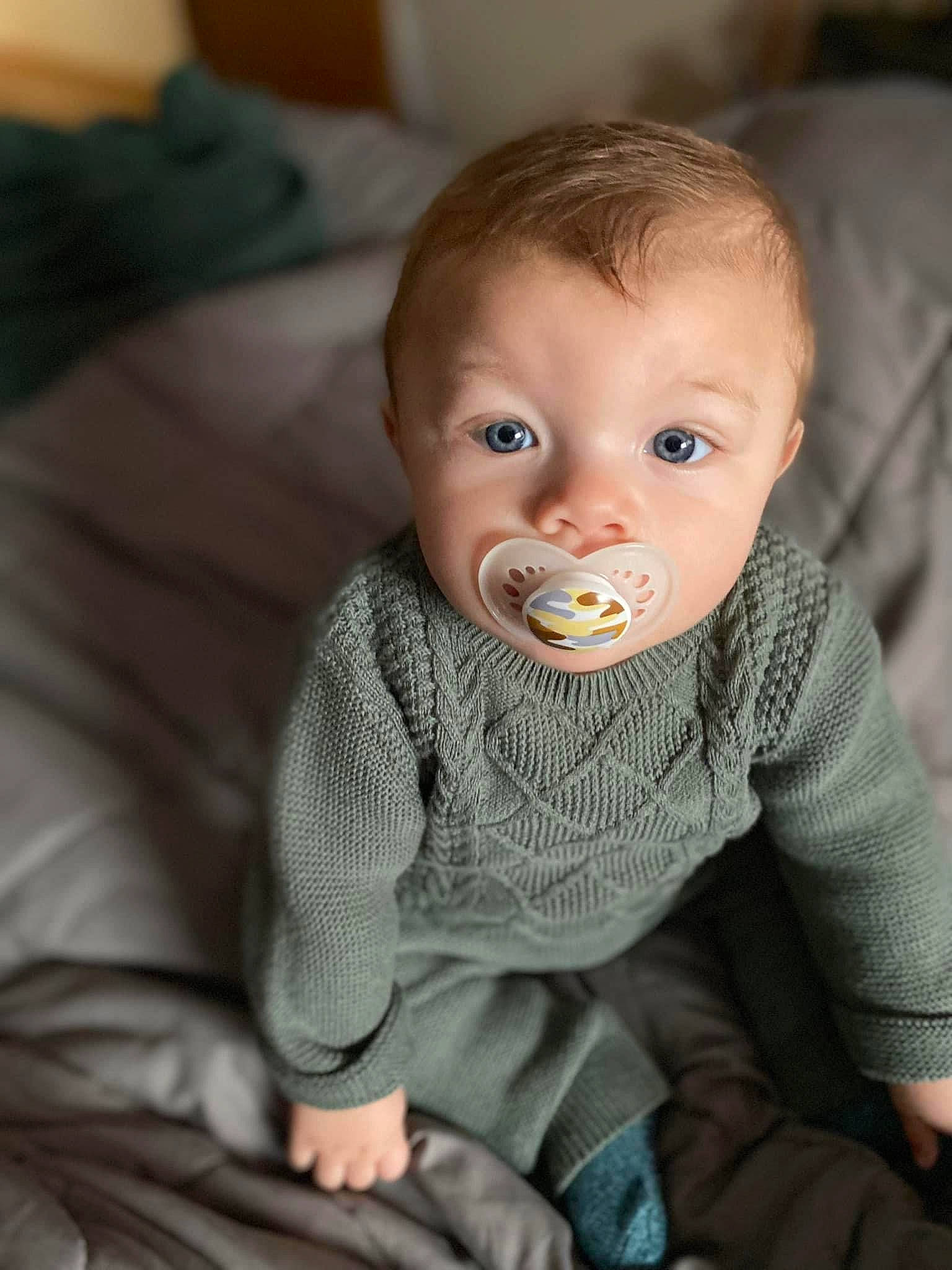 Max joined the competition — help win amazing prizes! baby, baby_toddler_clothing, cheek, child, comfort, eye, flash_photography, grey, happy, human_body, iris, lip, mouth, nose, pattern, person, portrait_photography, sitting, skin, sleeve