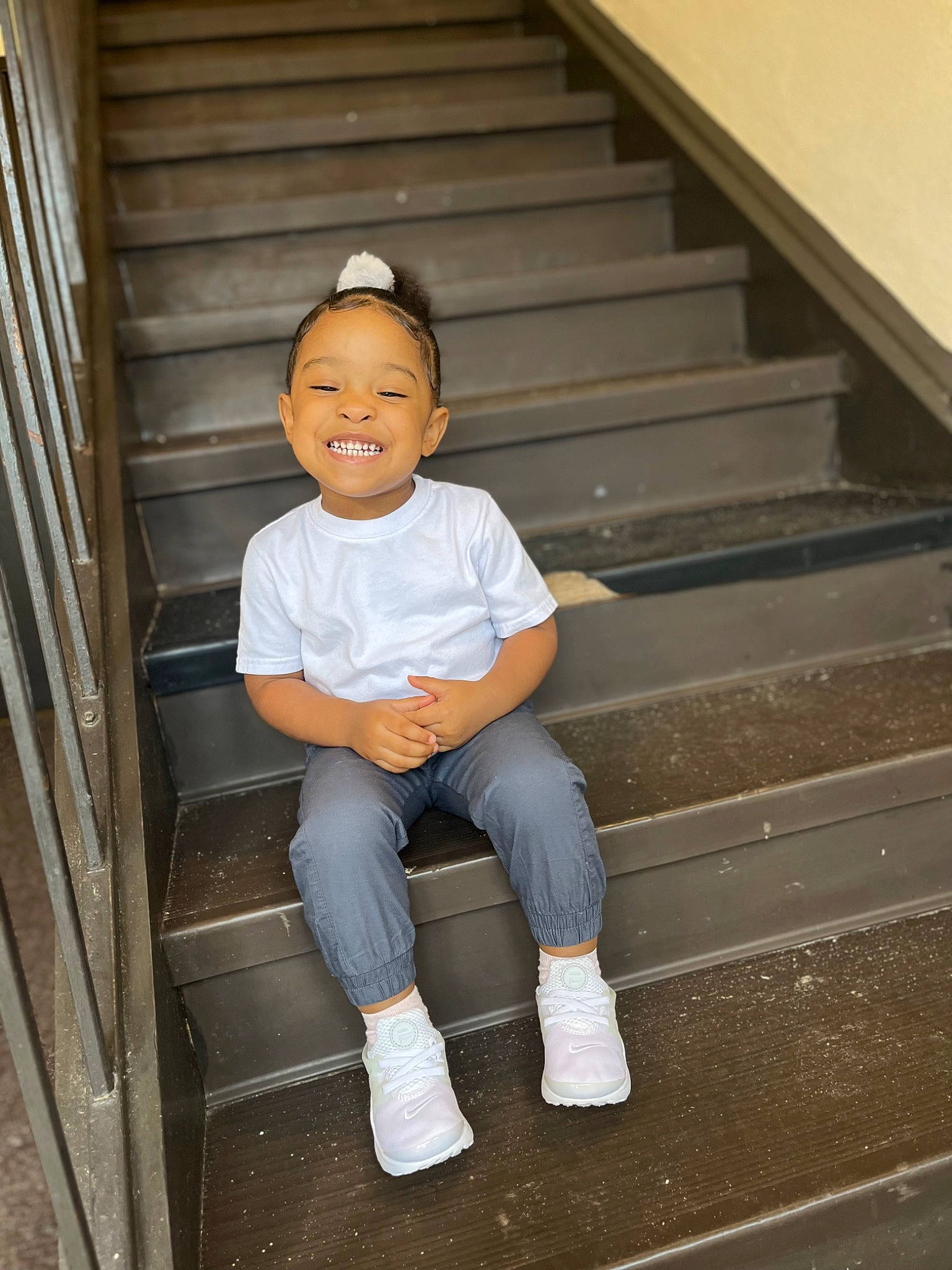 Sarai joined the competition — help win amazing prizes! baby_toddler_clothing, child, chin, eye, facial_expression, flash_photography, fun, hairstyle, happy, human_body, human_leg, joy, knee, leg, person, sleeve, smile, sneakers, stairs, thigh