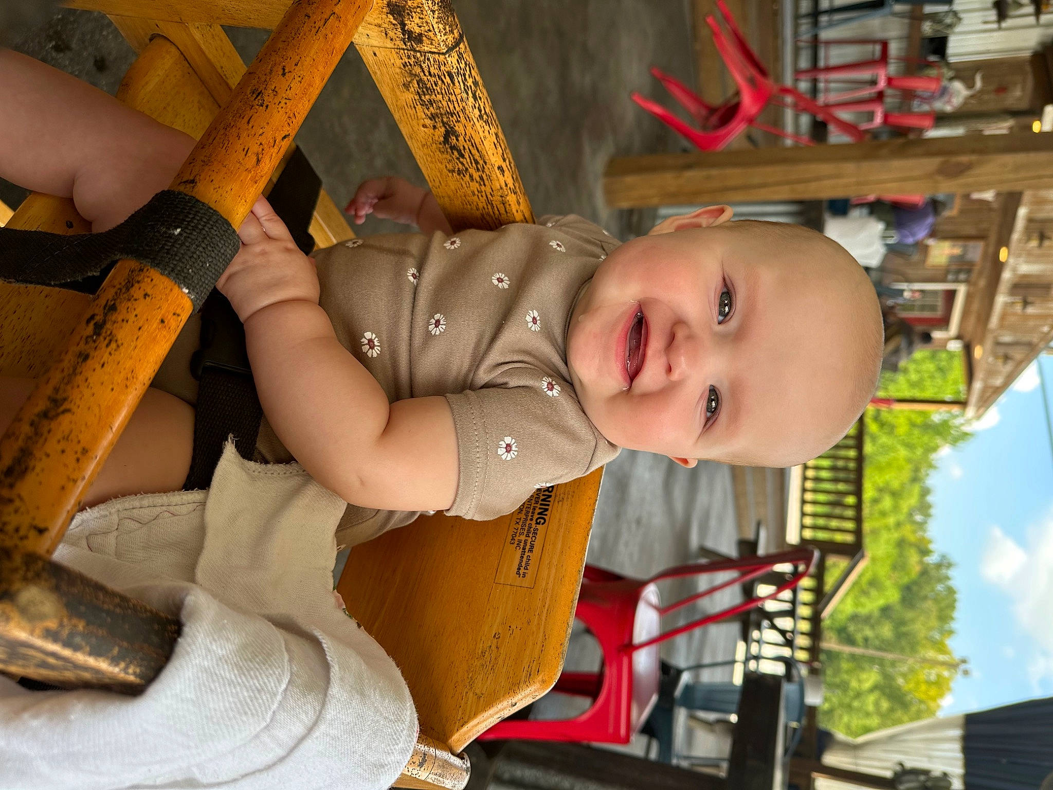 Luna is registered to the contest to win money with this photo: baby, baby_products, baby_toddler_clothing, child, cloud, elbow, eye, fun, happy, human_body, joy, leisure, pattern, person, room, sky, smile, thigh, toddler, tree