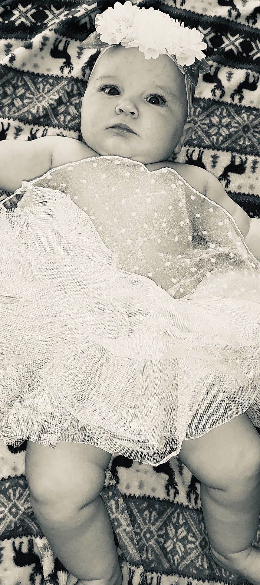 Rylann joined the competition — help win amazing prizes! baby, baby_products, baby_sleeping, baby_toddler_clothing, black, black_and_white, child, comfort, embellishment, flash_photography, happy, human_leg, linens, monochrome, monochrome_photography, pattern, person, photograph, thigh, toddler