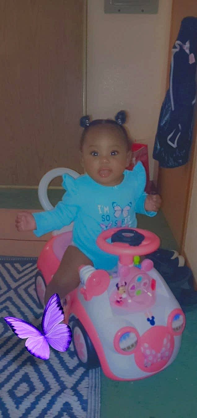 Aamiyah is registered to the contest to win money with this photo: baby, baby_playing_with_toys, baby_products, baby_toddler_clothing, blue, chair, child, event, fun, happy, magenta, organ, person, pink, pollinator, purple, riding_toy, skin, smile, toddler