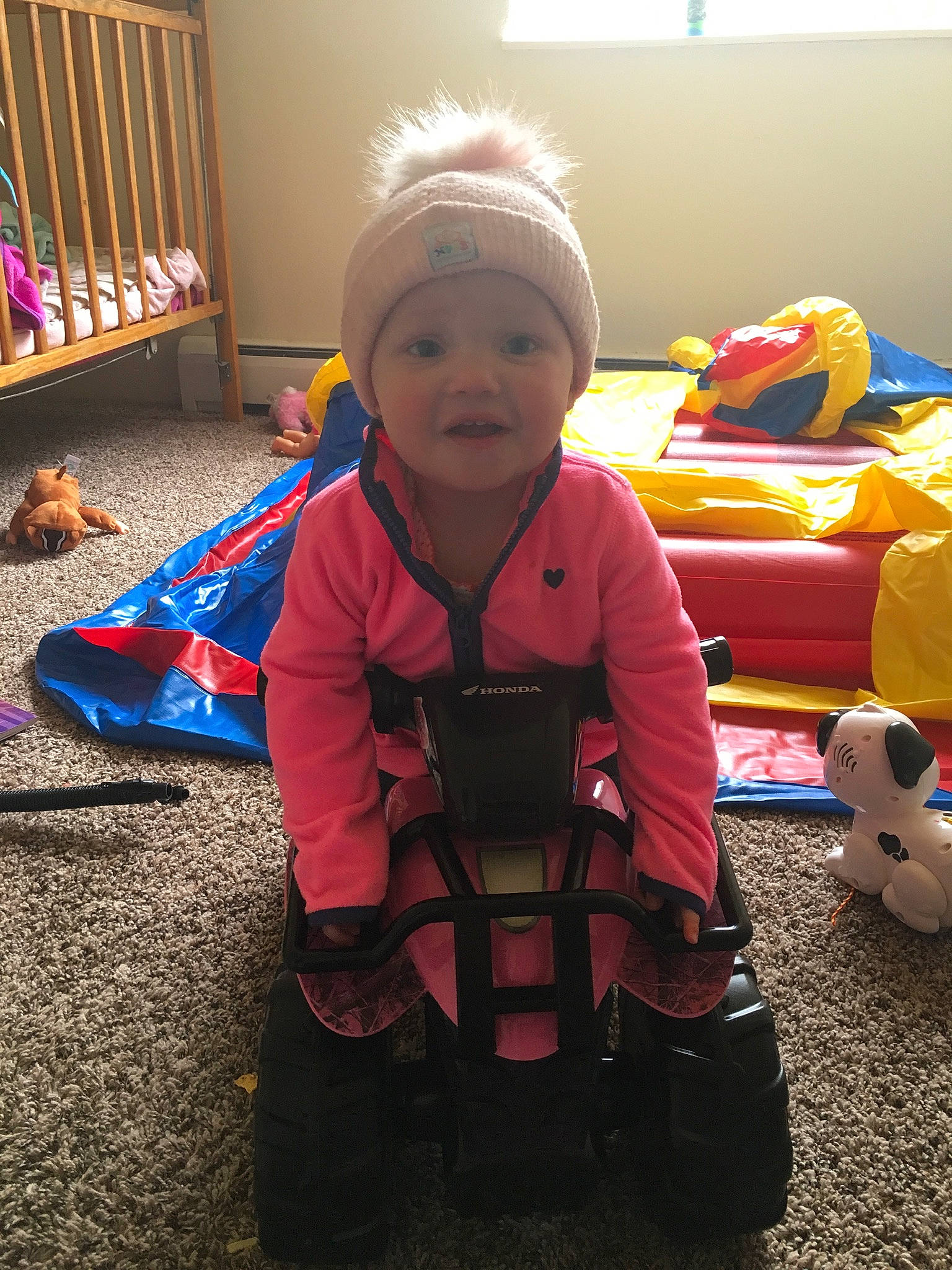 Harlynn joined the competition — help win amazing prizes! baby, child, joint, kindergarten, leg, lifejacket, outerwear, person, personal_protective_equipment, play, room, sitting, toddler, vacation