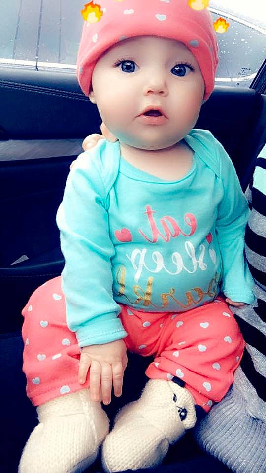 Harlynn joined the competition — help win amazing prizes! baby, baby_toddler_clothing, beauty, cheek, child, cool, daughter, eye, face, head, headgear, lip, outerwear, person, pink, play, skin, sleeve, smile, toddler