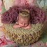 Sophia Grace joined the competition — help win amazing prizes! newborn, baby, sleeping, crown, basket, fluffy, fabric, ruffles, pink, purple, flower, floral_background, portrait, cute, peaceful, resting, infant, soft_texture, decorative, headwear