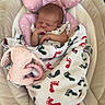 Sophia Grace is registered to the contest to win money with this photo: newborn, baby, infant, blanket, footprint_pattern, baby_seat, pink_cushion, toy_bunny, sleeping, closed_eyes, hand_near_mouth, soft_toy, baby_clothes, indoor, cozy, cute, child, peaceful, resting, portrait