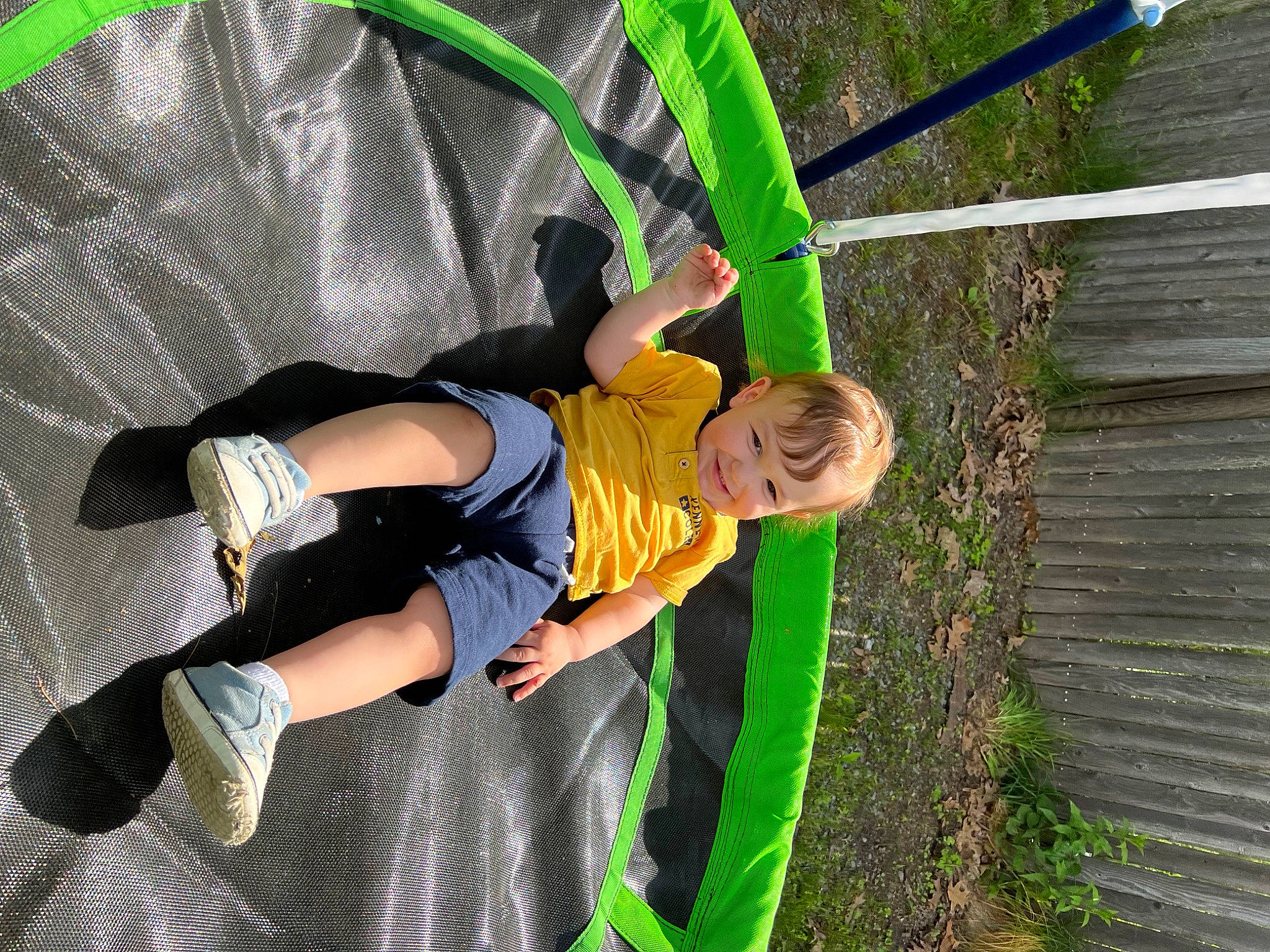 Hunter joined the competition — help win amazing prizes! adventure, balance, fun, grass, green, happy, joy, knee, leisure, outdoor_play_equipment, people_in_nature, person, plant, play, playground, recreation, rope, shorts, sneakers, swing