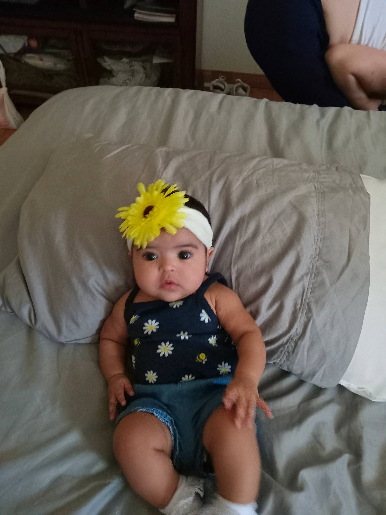 Aubriana joined the competition — help win amazing prizes! baby, baby_products, baby_sleeping, baby_toddler_clothing, child, comfort, costume_hat, couch, fashion_accessory, foot, fun, hat, headband, headpiece, headwear, knee, linens, pattern, person, sitting