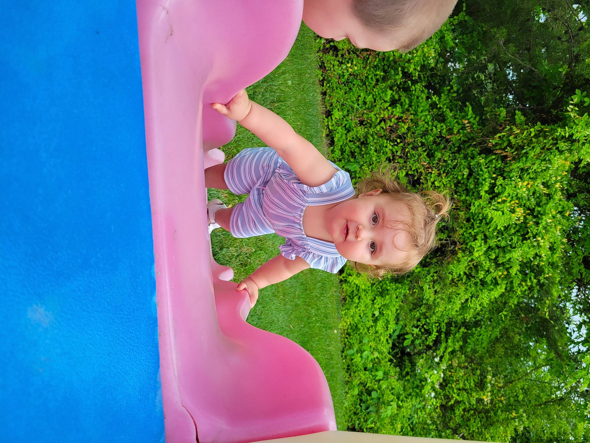 Amelia Rose joined the competition — help win amazing prizes! baby, baby_toddler_clothing, child, fun, gesture, grass, happy, leisure, magenta, people_in_nature, person, photograph, pink, plant, recreation, red, smile, snapshot, sunlight, toddler