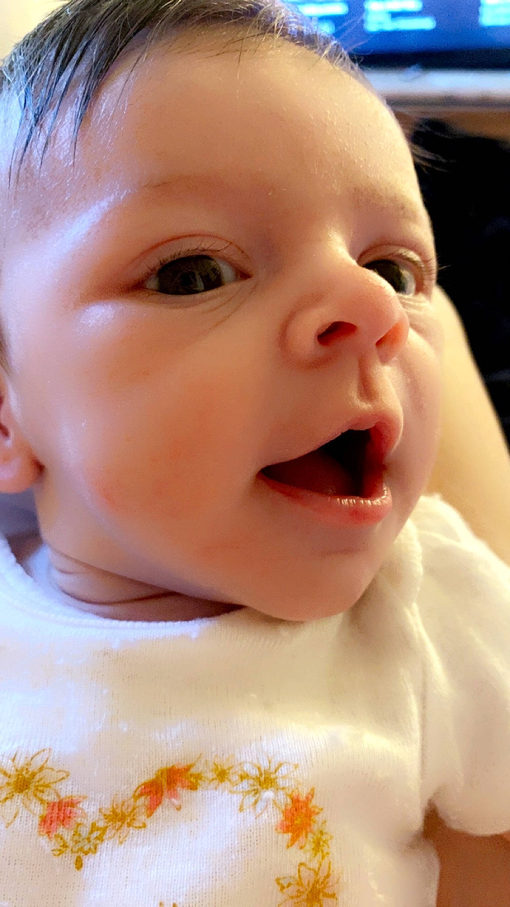 Aria joined the competition — help win amazing prizes! baby, cheek, chin, ear, eye, eyebrow, eyelash, face, forehead, happy, iris, jaw, lip, mouth, neck, nose, person, skin, smile, tongue