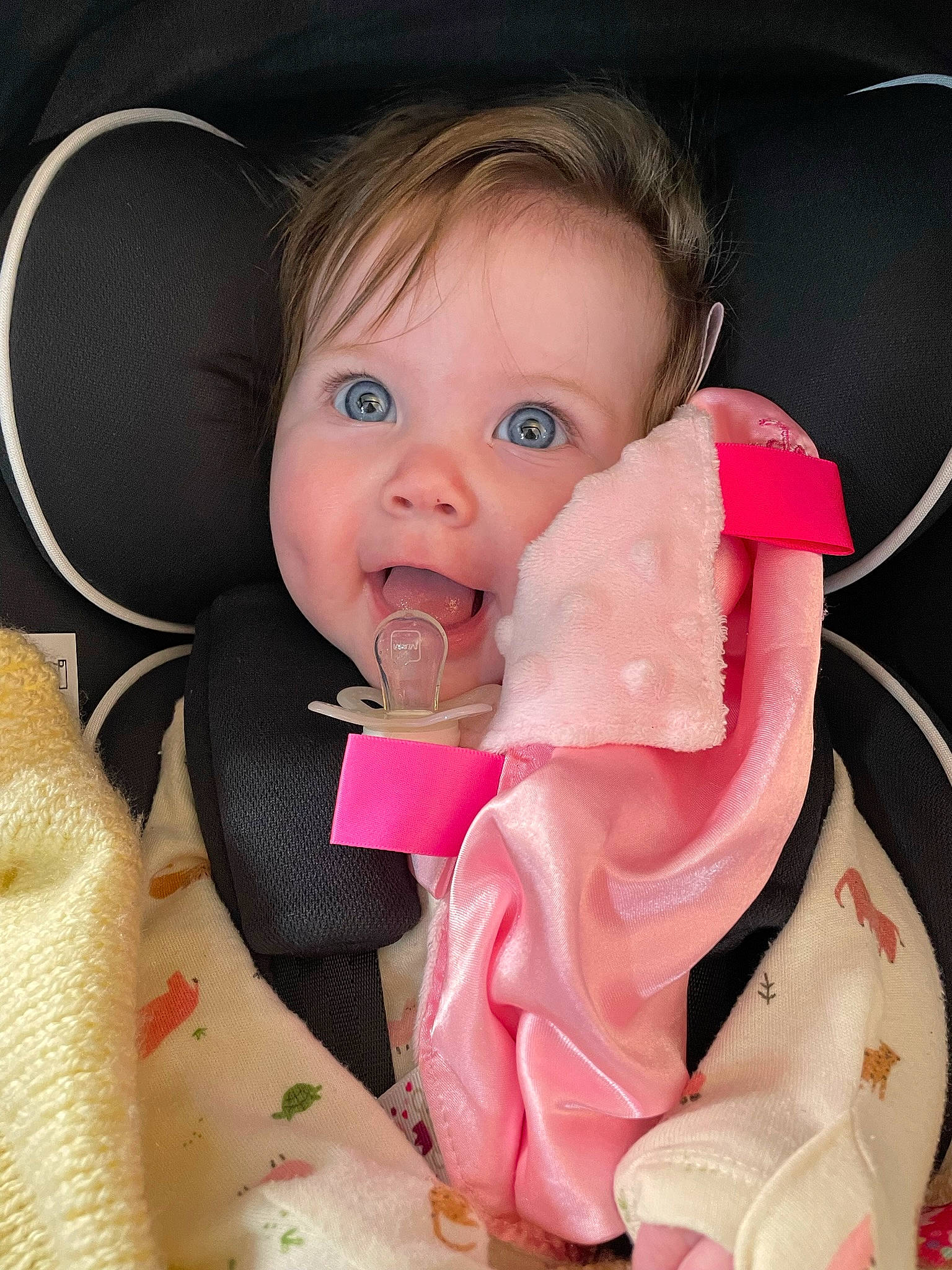 Freya joined the competition — help win amazing prizes! baby, baby_in_car_seat, baby_products, baby_safety, baby_toddler_clothing, bib, cheek, child, comfort, eyelash, happy, linens, lip, peach, person, pink, sitting, skin, sleeve, sweetness