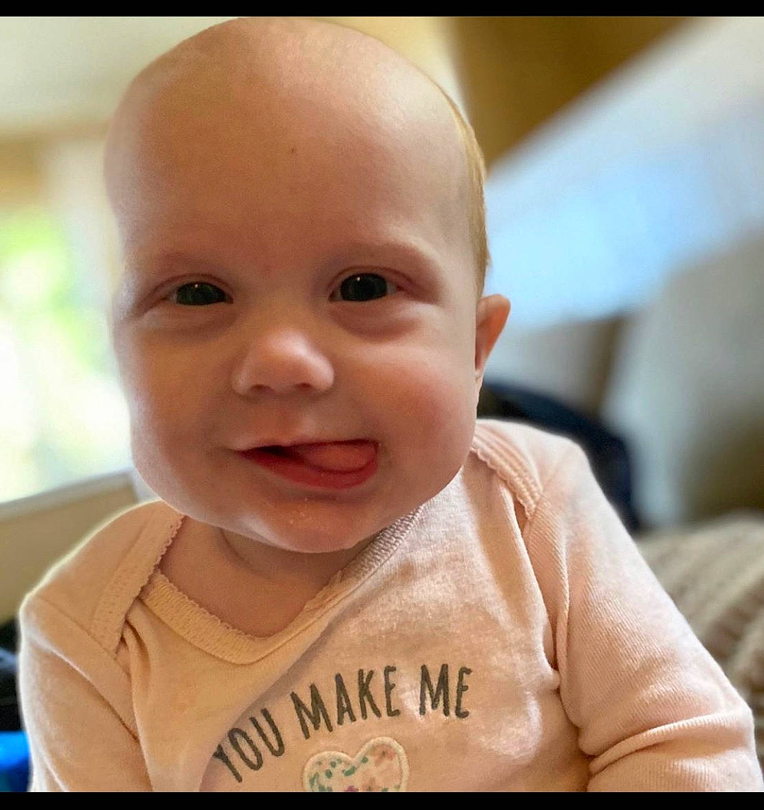 Lillyann is registered to the contest to win money with this photo: baby, baby_making_funny_faces, cheek, child, chin, close_up, ear, eye, face, facial_expression, forehead, happy, head, laugh, lip, mouth, nose, person, skin, smile