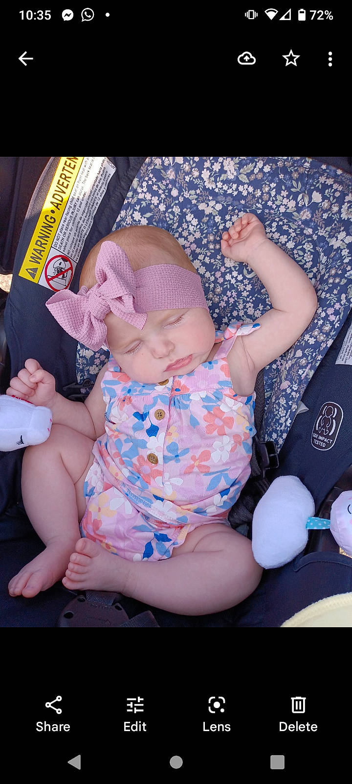Makenzie is registered to the contest to win money with this photo: arm, baby, baby_toddler_clothing, cheek, comfort, finger, fun, hand, headwear, human_body, knee, lap, leg, mammal, mouth, person, pink, product, skin, thigh