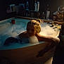 baby, back, bathing, bathtub, bodypart, clothing, face, head, hottub, indoors, leisureactivities, person, photography, portrait, sport, swimming, swimwear, tub, water, watersports