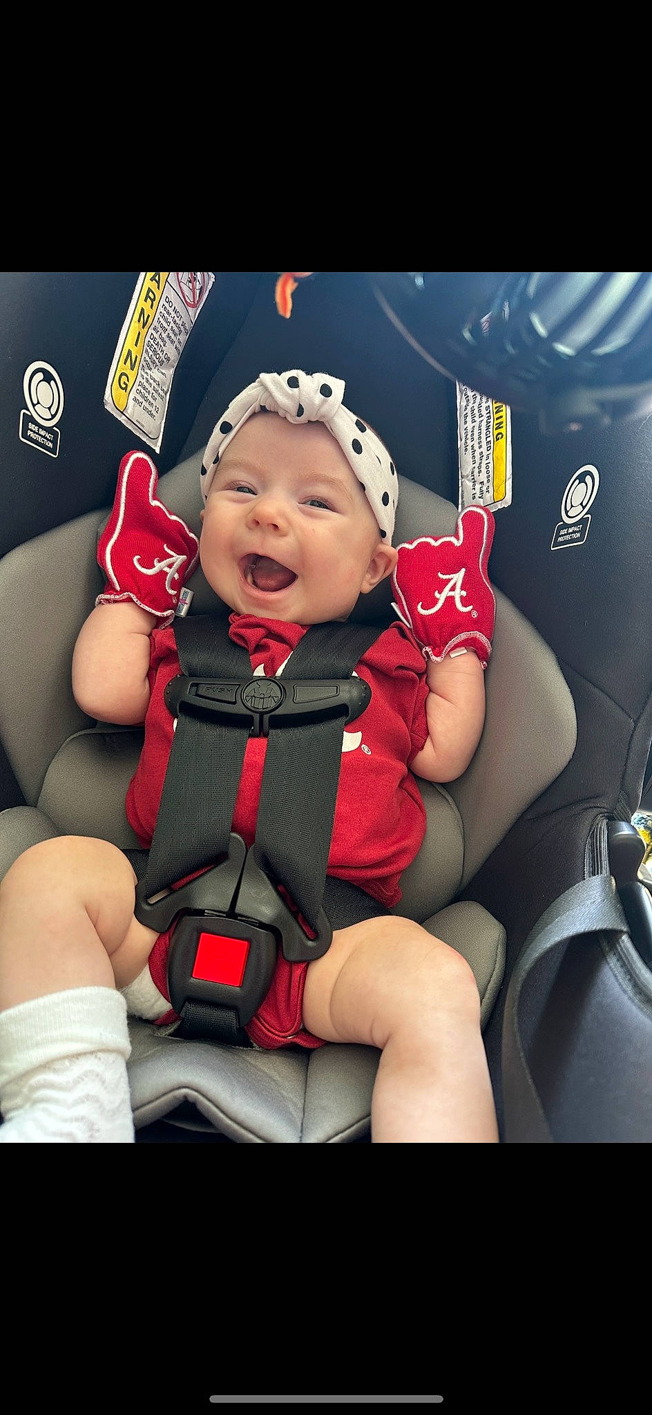 Haisley joined the competition — help win amazing prizes! auto_part, automotive_design, baby, baby_in_car_seat, baby_products, baby_toddler_clothing, car_seat, car_seat_cover, carmine, child, comfort, family_car, flash_photography, happy, headwear, human_leg, person, personal_protective_equipment, sitting, smile