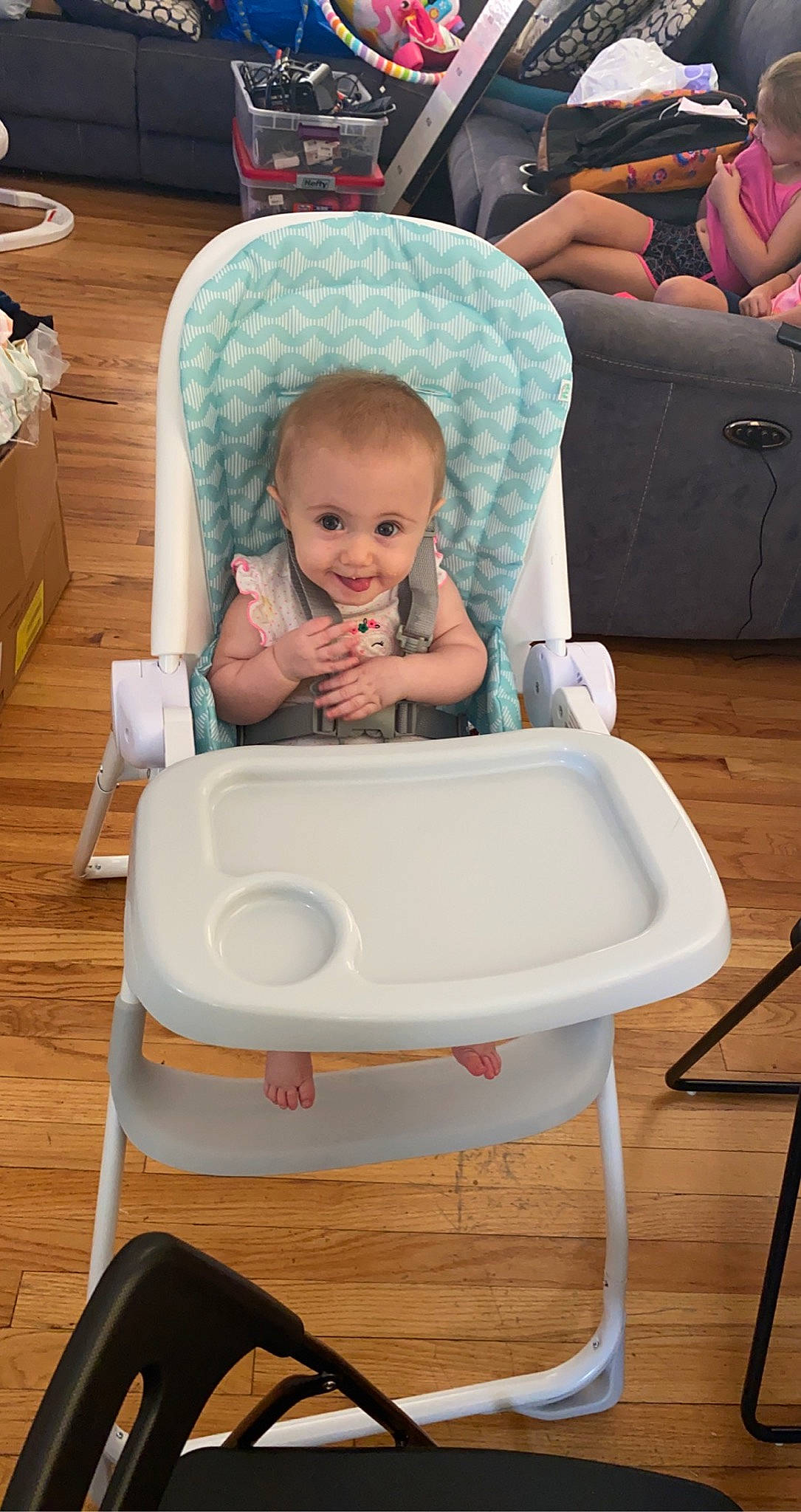 Baylee joined the competition — help win amazing prizes! baby, baby_carriage, baby_products, baby_safety, baby_toddler_clothing, chair, child, comfort, event, fun, happy, lap, leisure, person, room, sitting, skin, smile, t_shirt, toddler