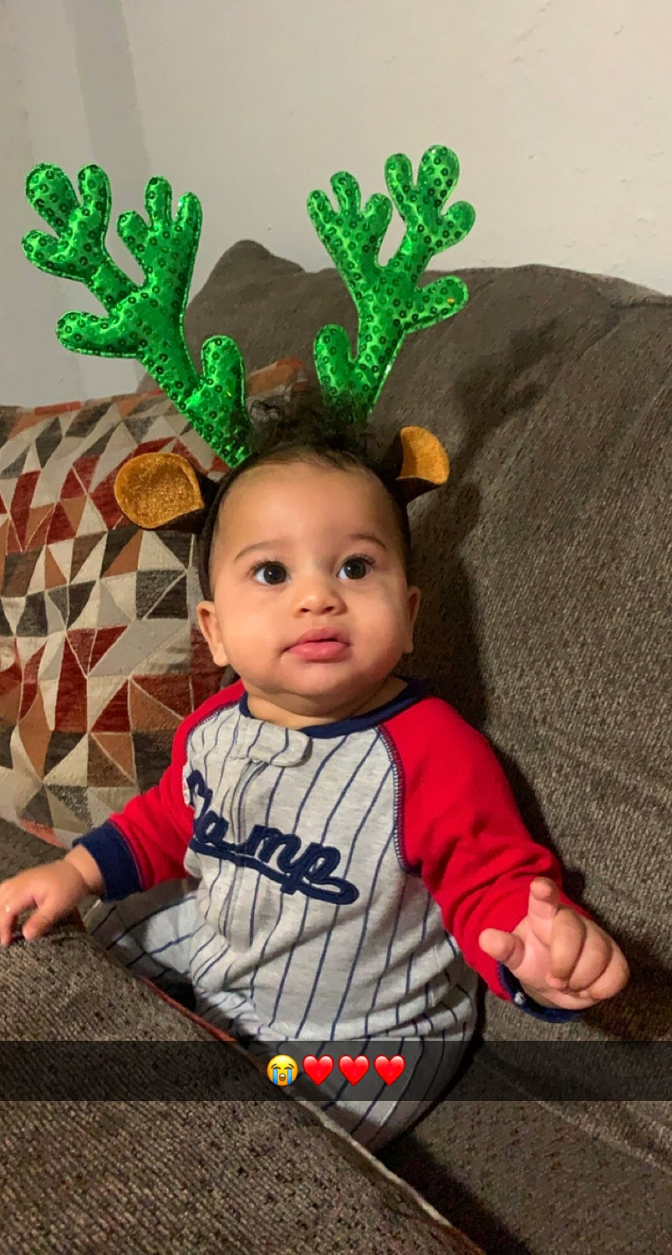 Jakobe joined the competition — help win amazing prizes! baby, baby_toddler_clothing, child, eye, fashion_accessory, fawn, finger, flooring, fun, grass, green, happy, head, leaf, organ, person, sitting, sleeve, t_shirt, toddler
