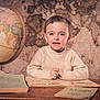 Mattia a rejoint le concours — aidez-le/la à gagner de superbes lots ! child, smiling, desk, books, globe, map, vintage, education, indoors, portrait, young, sweater, reading, study, world, geography, happy, curly_hair, hands, table