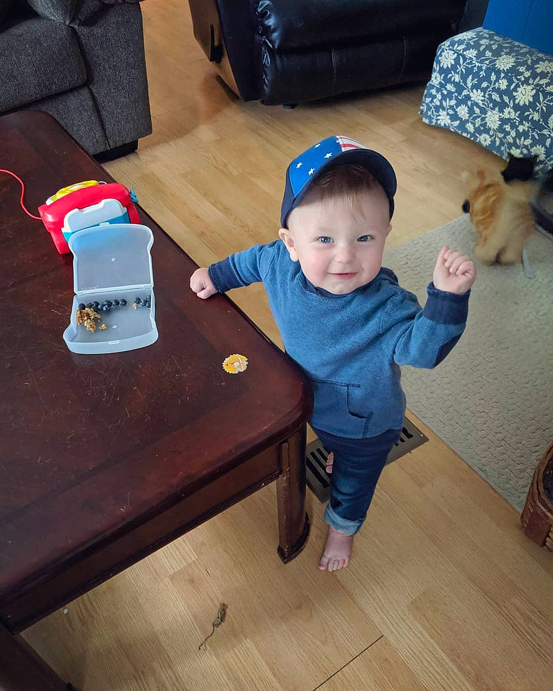 Eben joined the competition — help win amazing prizes! baby, child, floor, flooring, hardwood, person, play, skin, standing, table, toddler, wood, wood_flooring