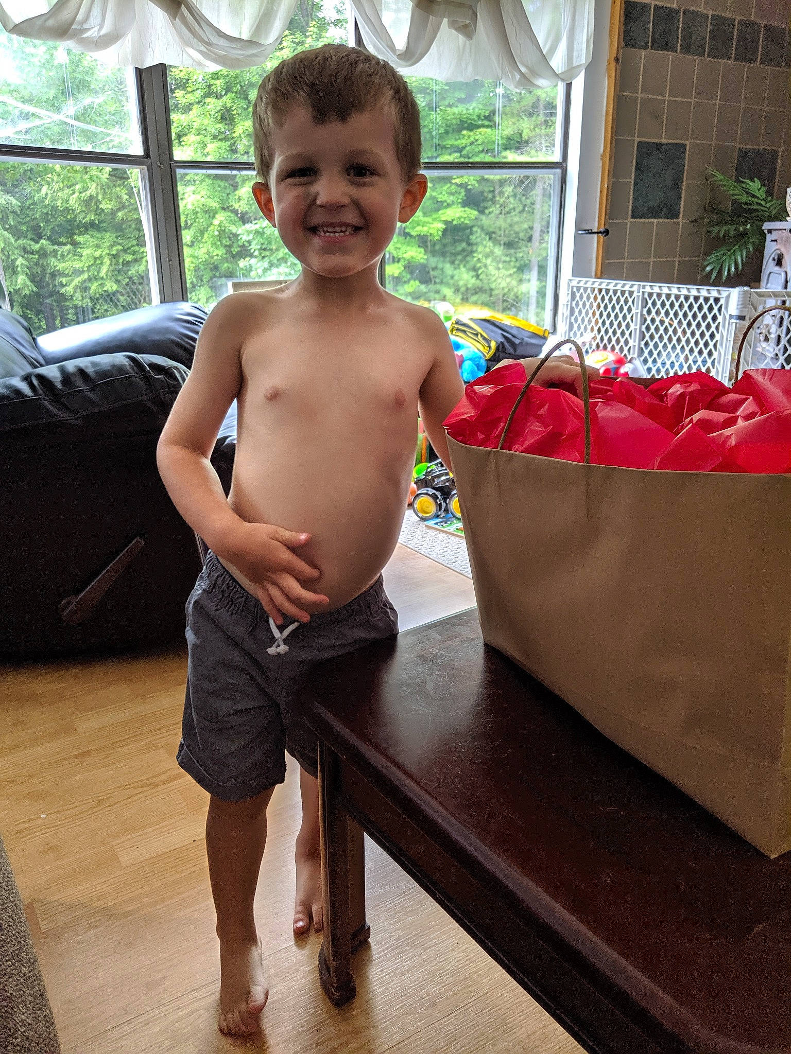 Jaxson joined the competition — help win amazing prizes! abdomen, arm, barechested, chest, child, joy, leg, male, person, shorts, shoulder, standing, toddler, trunk, vacation