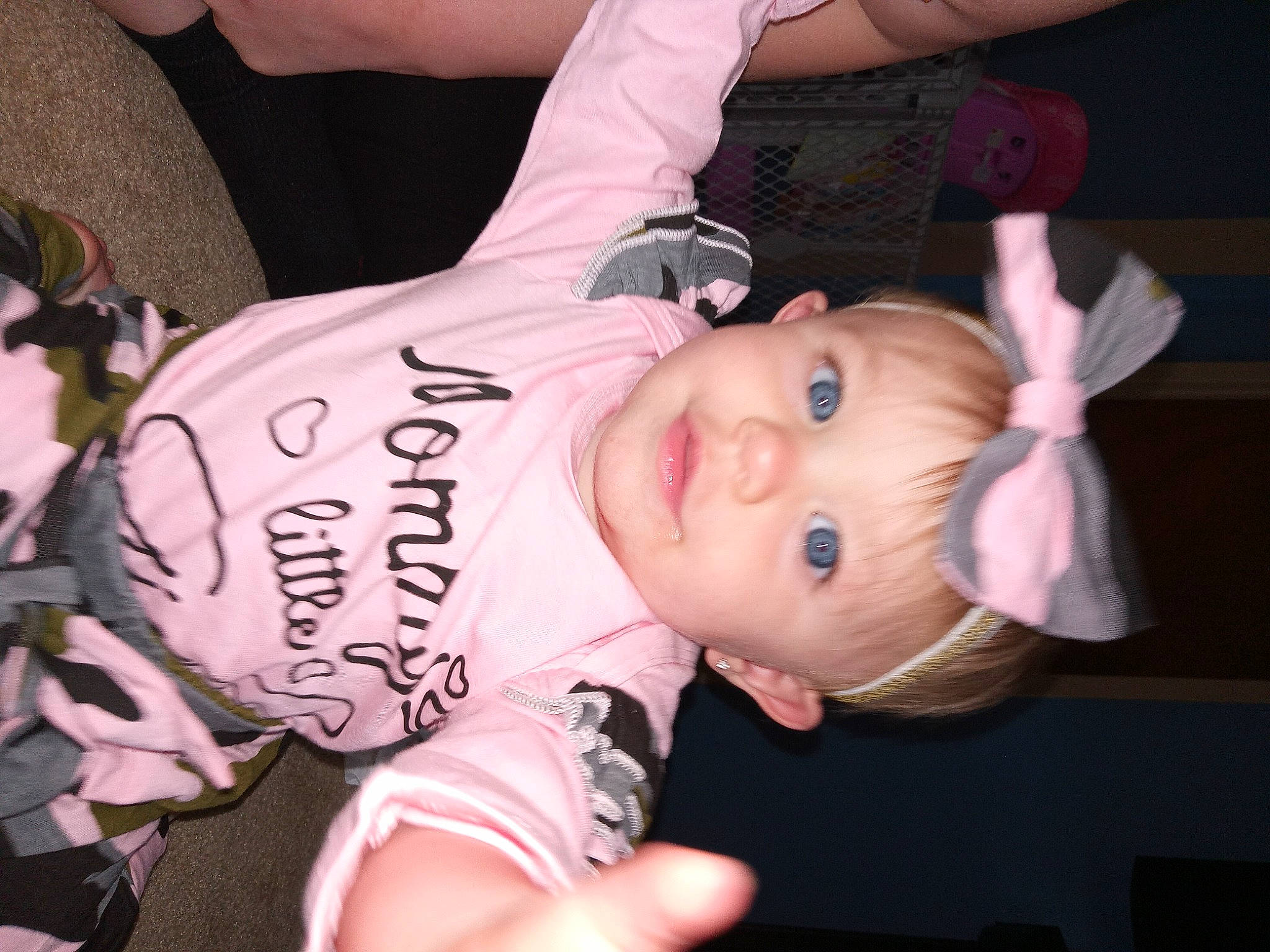 Sabrina joined the competition — help win amazing prizes! baby, baby_products, baby_toddler_clothing, bangs, cheek, chest, child, eye, eyelash, finger, fun, happy, person, pink, sleeve, thumb, toddler, wrist