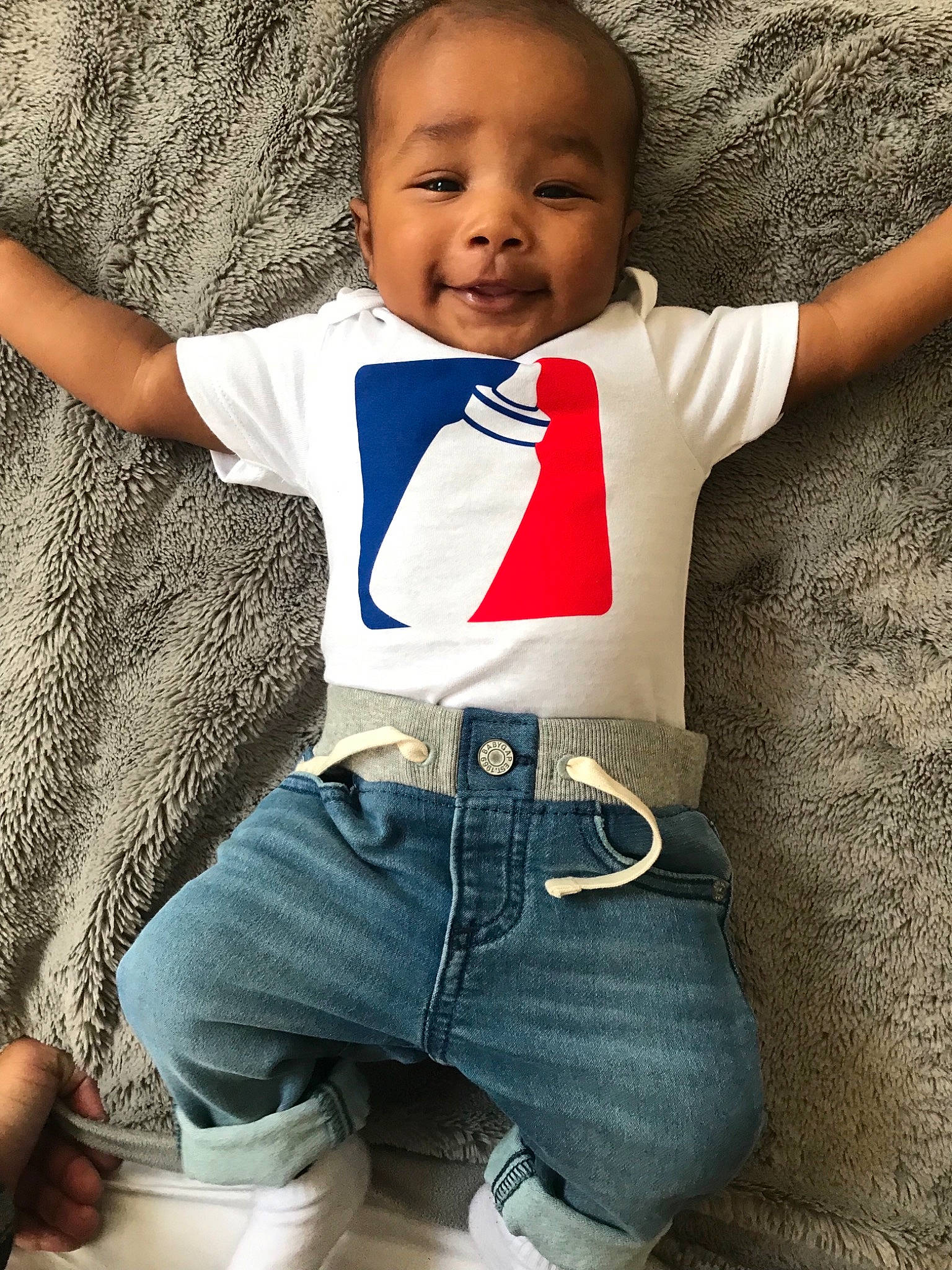 Camron joined the competition — help win amazing prizes! arm, baby, baby_products, baby_toddler_clothing, bow_tie, cheek, child, cool, denim, fashion_accessory, fun, happy, jeans, male, person, product, sitting, t_shirt, textile, toddler