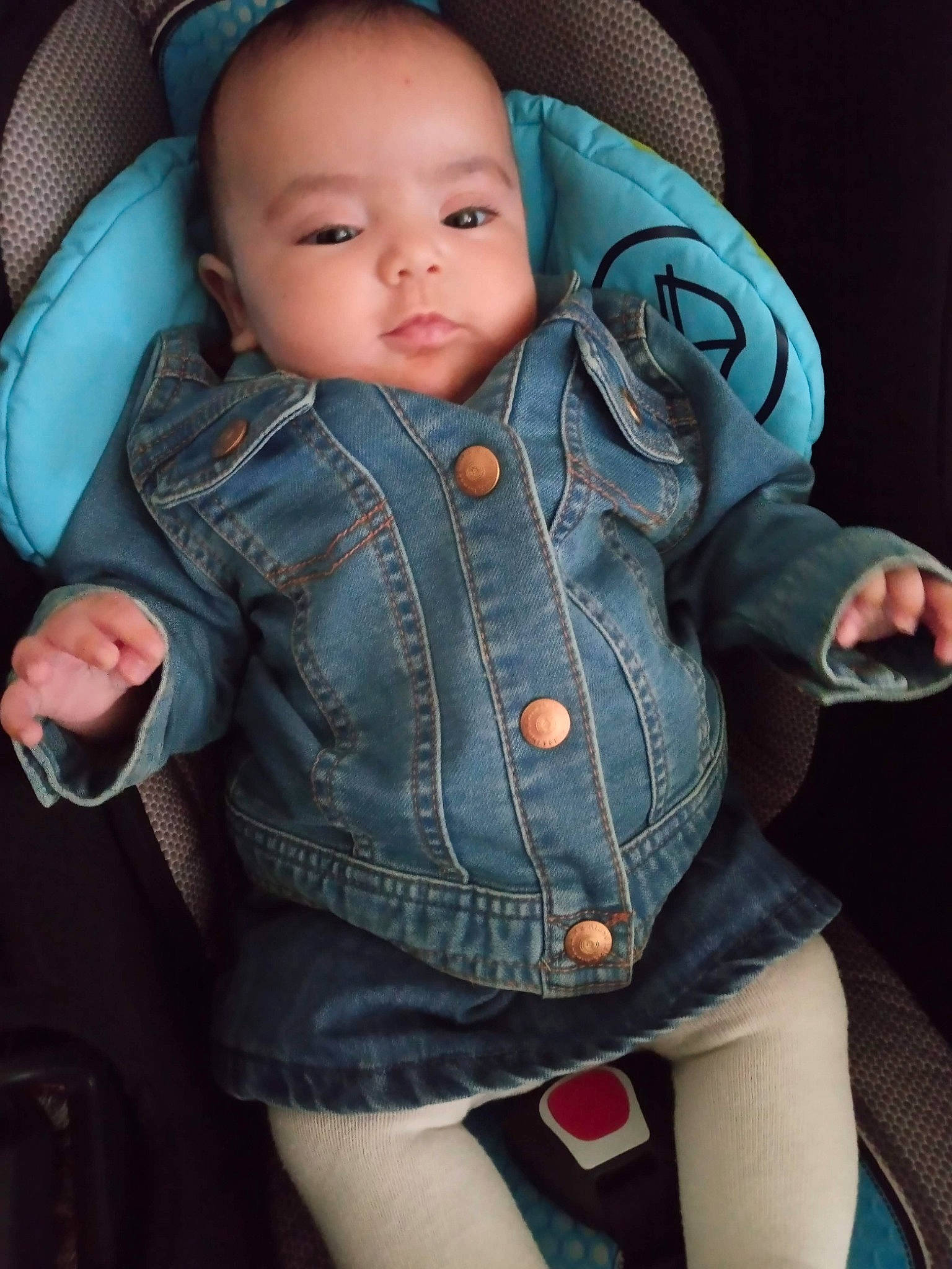 Serine participe au concours pour gagner de l'argent avec cette photo : baby, baby_toddler_clothing, cheek, chin, eye, face, hand, head, human, iris, joint, lip, mouth, organ, outerwear, person, seat_belt, skin, sleeve, toddler