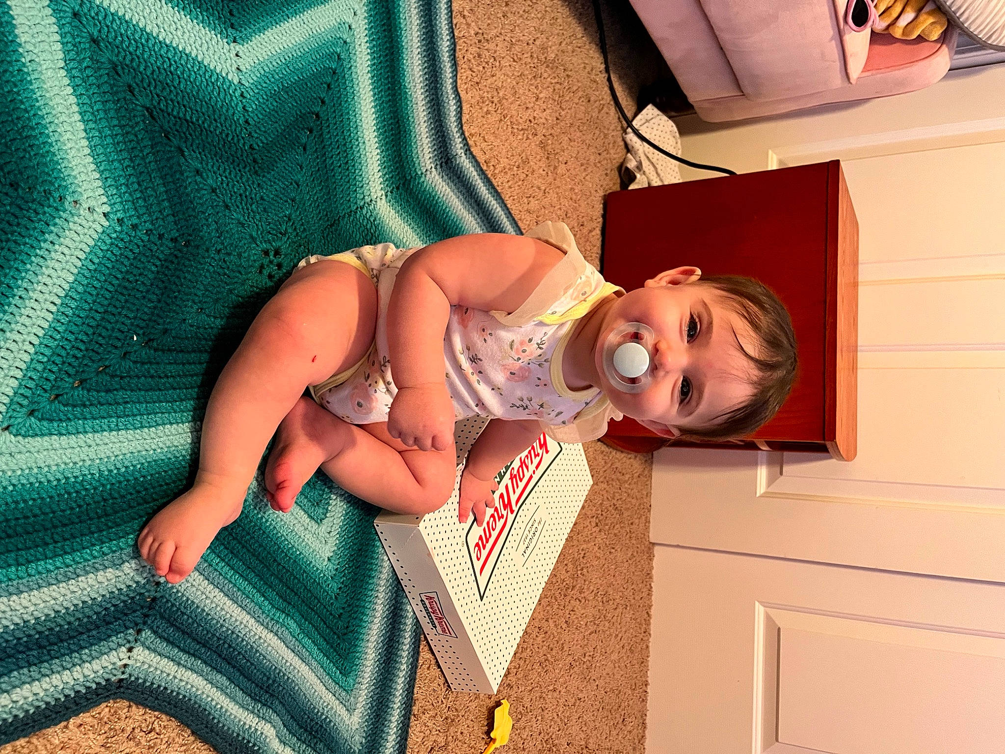 Elaine joined the competition — help win amazing prizes! abdomen, baby, bedding, chest, child, comfort, flooring, foot, fun, happy, human_body, human_leg, knee, linens, pattern, person, room, thigh, toddler, trunk