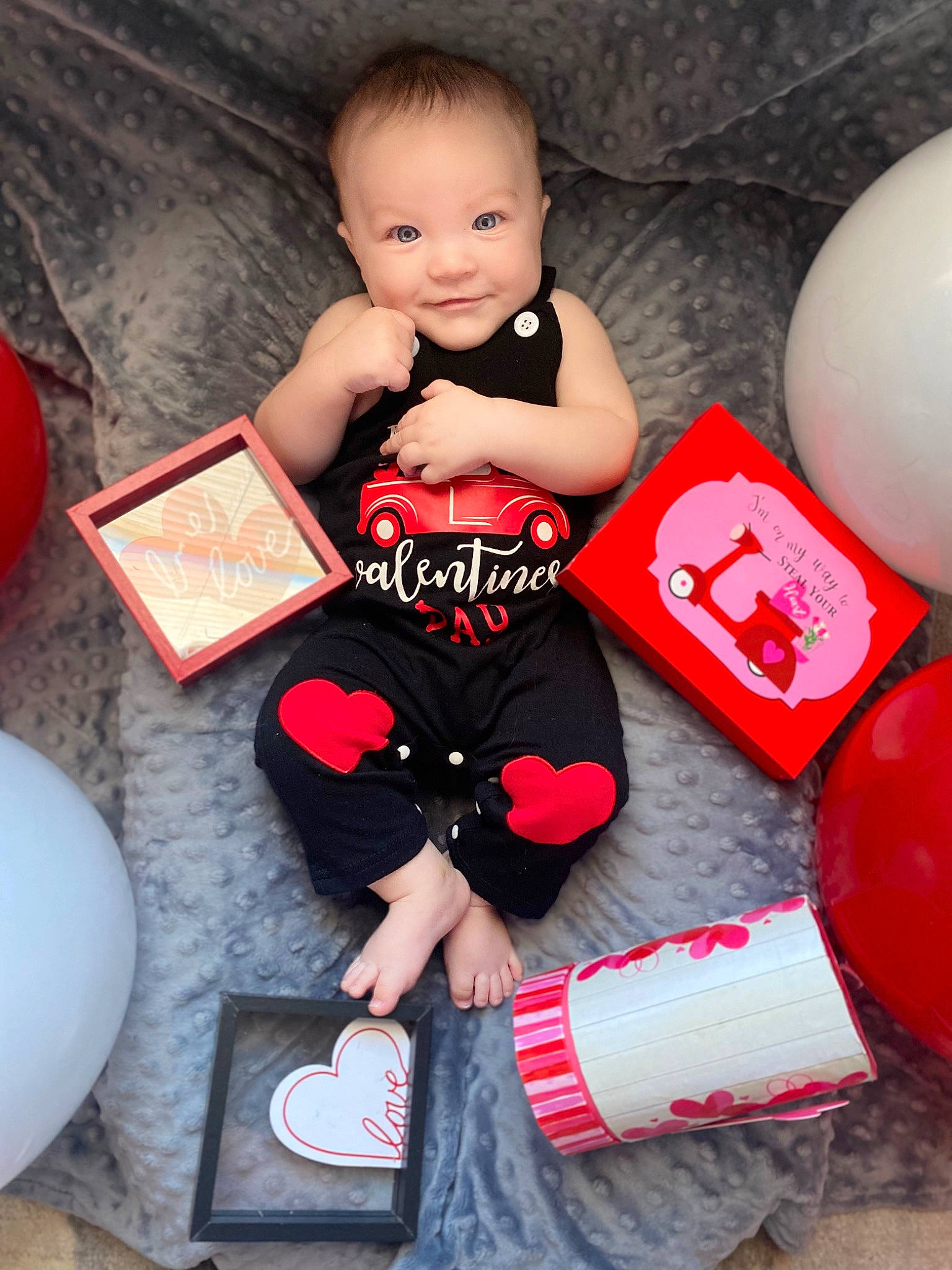 Gracyn joined the competition — help win amazing prizes! baby, baby_playing_with_toys, baby_toddler_clothing, balloon, beauty, child, facial_expression, finger, fun, hairstyle, happy, leg, person, pink, red, skin, smile, sock, t_shirt, thigh
