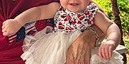Annie joined the competition — help win amazing prizes! baby, child, woman, smile, headband, dress, tutu, outdoor, garden, greenery, hand, red_shirt, stars, sitting, person, happy, portrait, family, closeup, accessory