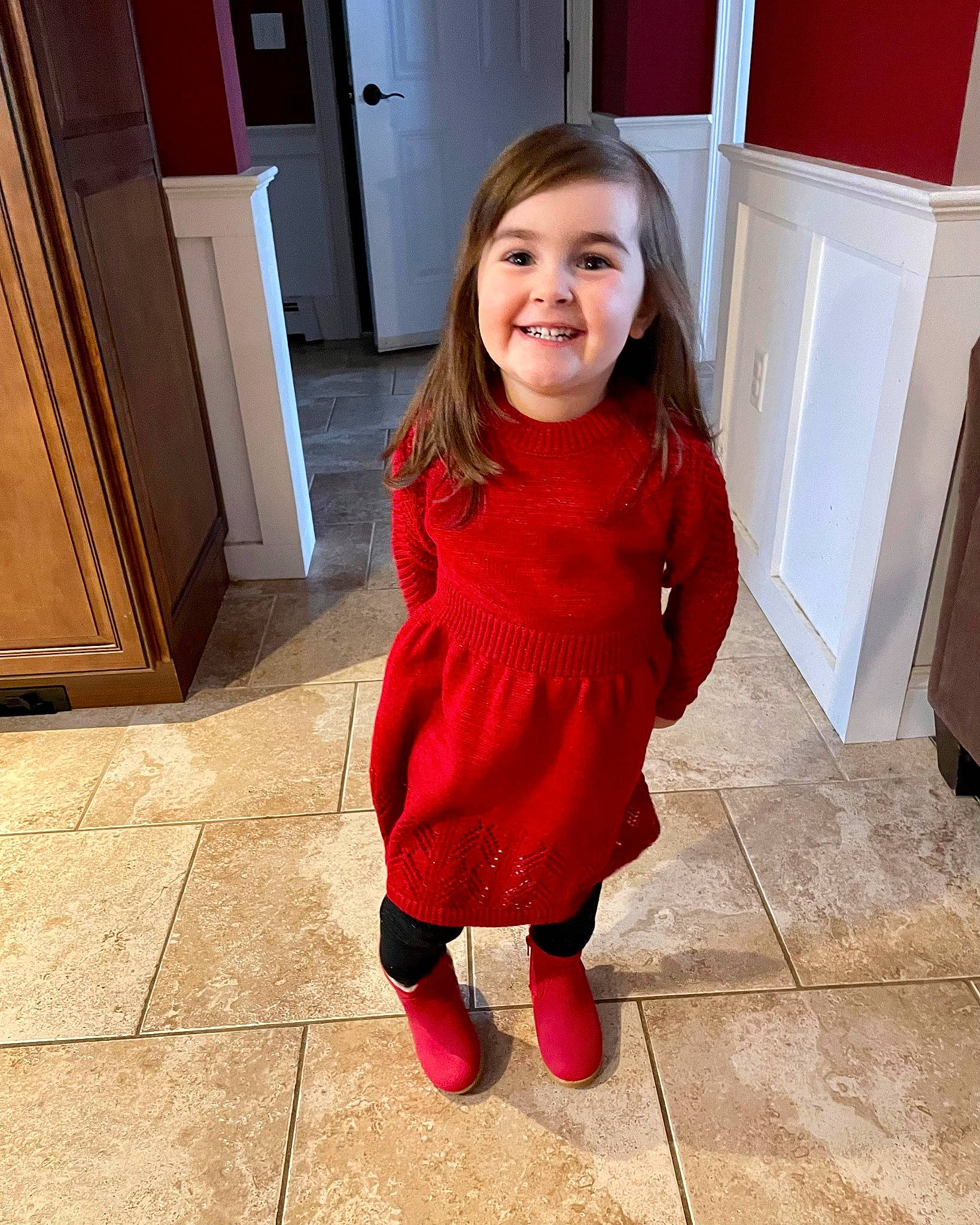 Sophia joined the competition — help win amazing prizes! baby_toddler_clothing, cabinetry, child, door, floor, flooring, fun, happy, hardwood, human_leg, joy, magenta, pattern, person, room, sitting, sleeve, smile, toddler, wood