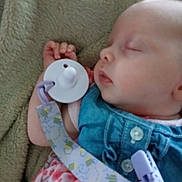 Brilynn joined the competition — help win amazing prizes! baby, sleeping, pacifier, blanket, denim, infant, child, clothing, cute, rest, peaceful, closeup, hand, face, soft, indoors, comfort, strap, accessory, pink