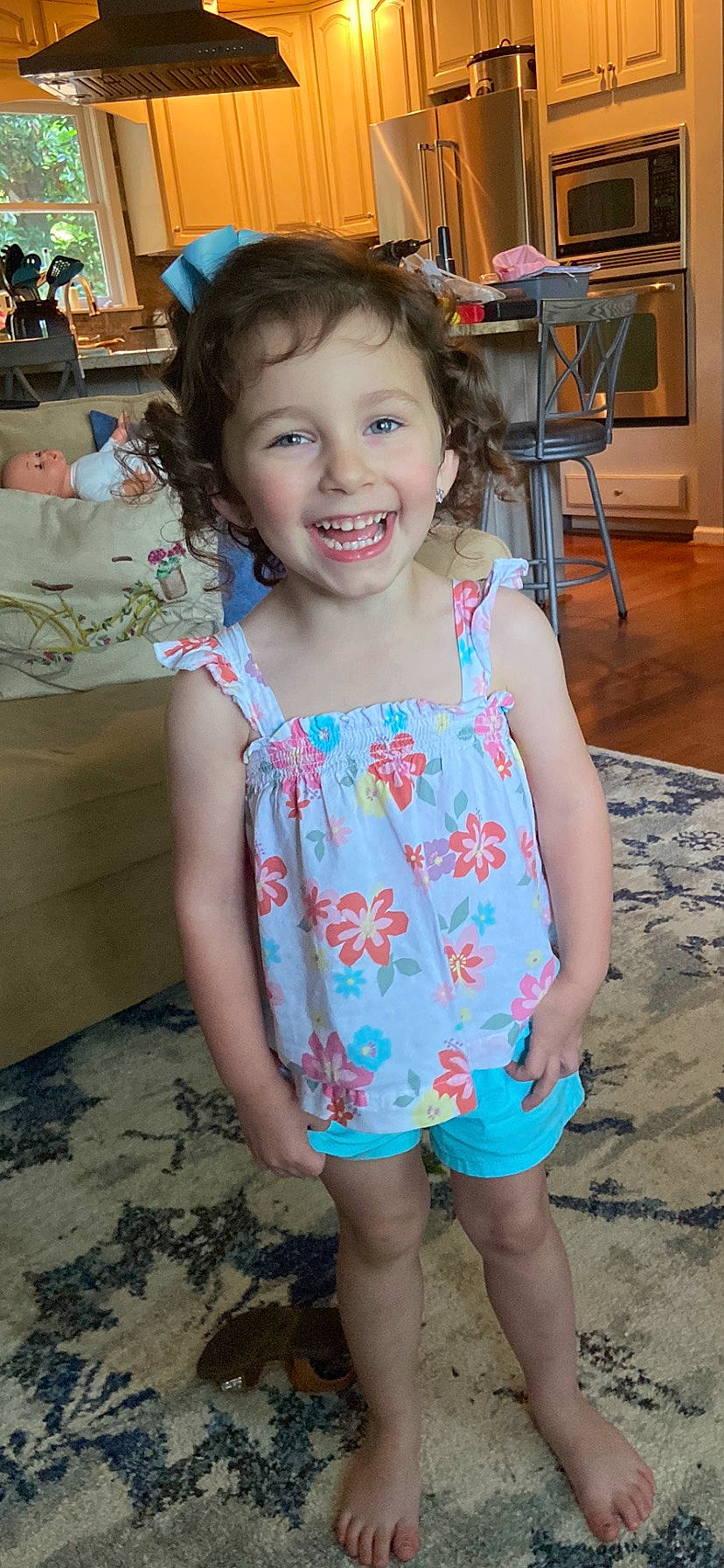 Teagan is registered to the contest to win money with this photo: baby_toddler_clothing, child, day_dress, dress, event, eye, fun, hair, happy, head, human_leg, iris, joy, leisure, pattern, person, skin, sleeve, smile, textile