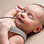 baby, sleeping, infant, closeup, smile, skin, hand, head, ear, fabric, strap, comfort, peaceful, portrait, cute, newborn, rest, soft, human, child