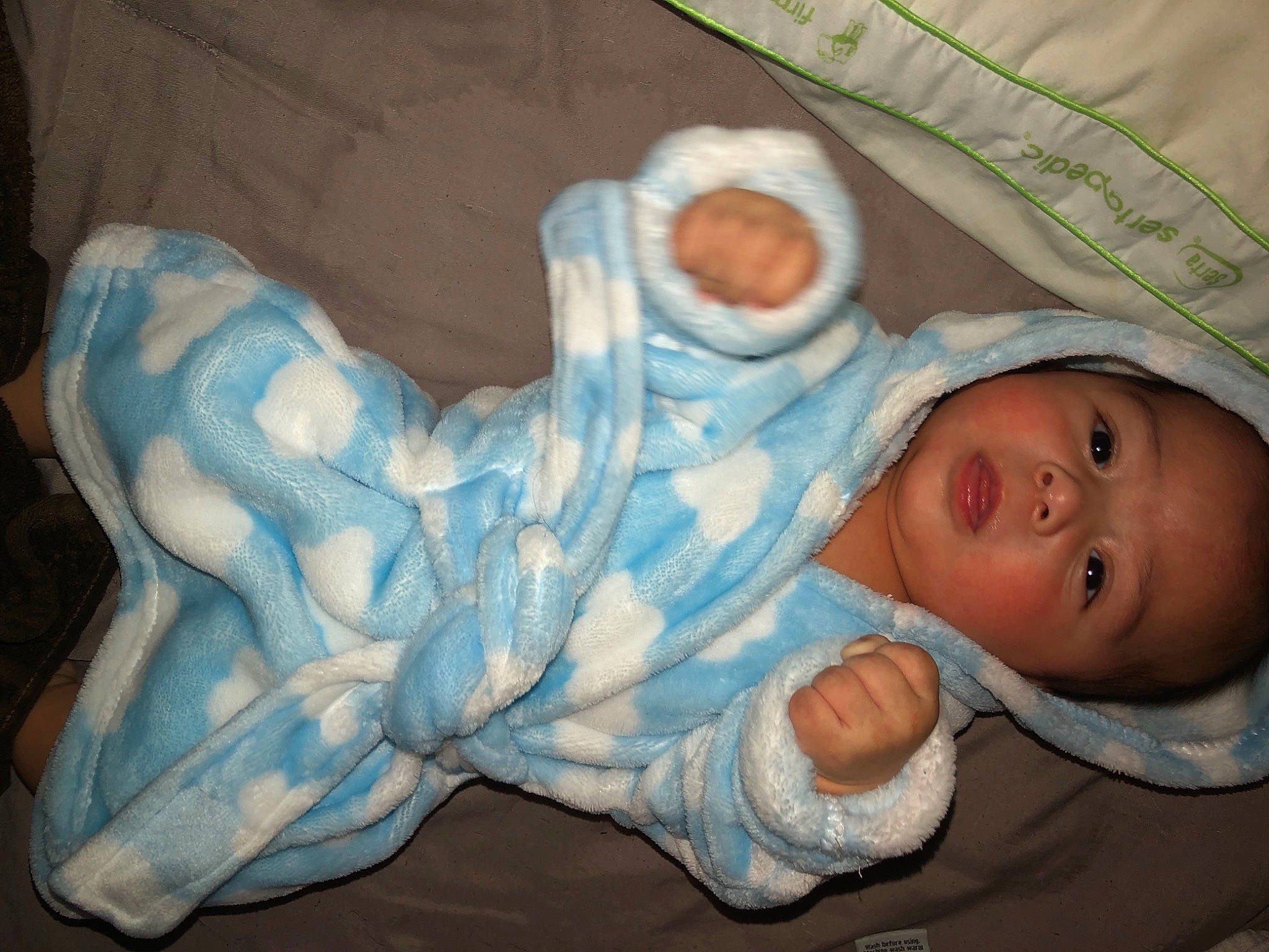 Jesus joined the competition — help win amazing prizes! baby, baby_products, baby_sleeping, baby_toddler_clothing, cheek, child, comfort, finger, foot, hat, human_body, linens, mammal, person, room, sitting, skin, sleep, sleeve, textile