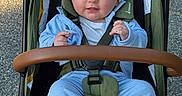 Luke Conrad Witte joined the competition — help win amazing prizes! baby, baby_toddler, blue_clothing, casual, child, cute, daylight, face, green_stroller, hat, headwear, infant, outdoor, pavement, person, seatbelt, smiling, socks, stroller, walking