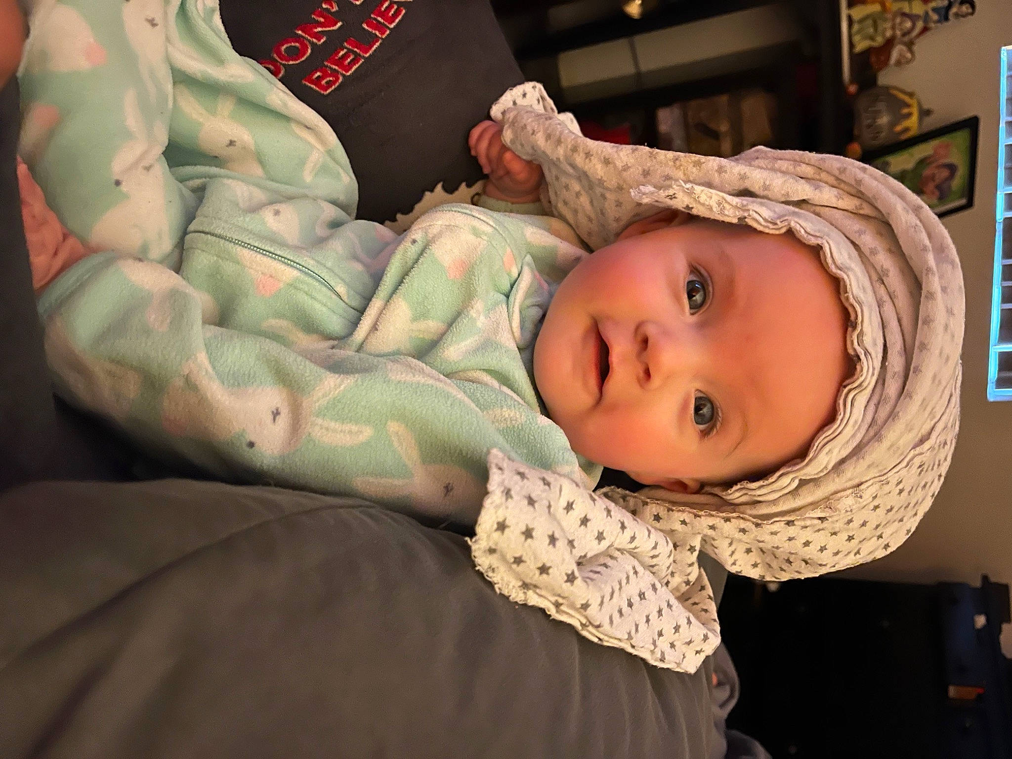 Scarlett joined the competition — help win amazing prizes! baby, baby_products, baby_toddler_clothing, bedtime, cheek, child, comfort, couch, eye, fur, head, headwear, human_body, linens, nap, person, room, sitting, skin, toddler