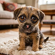 Aumtimsimest joined the competition — help win amazing prizes! puppy, dog, cute, big_eyes, living_room, rug, carpet, furniture, sofa, table, wooden_floor, pet, animal, indoor, adorable, small_dog, fluffy, brown_dog, close_up, young_dog