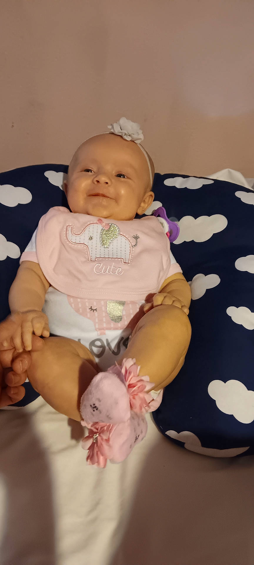 Jaylee joined the competition — help win amazing prizes! baby, bodypart, bonnet, clothing, couch, cushion, face, finger, furniture, hand, happy, hat, head, homedecor, newborn, person, photography, portrait, sitting, smile