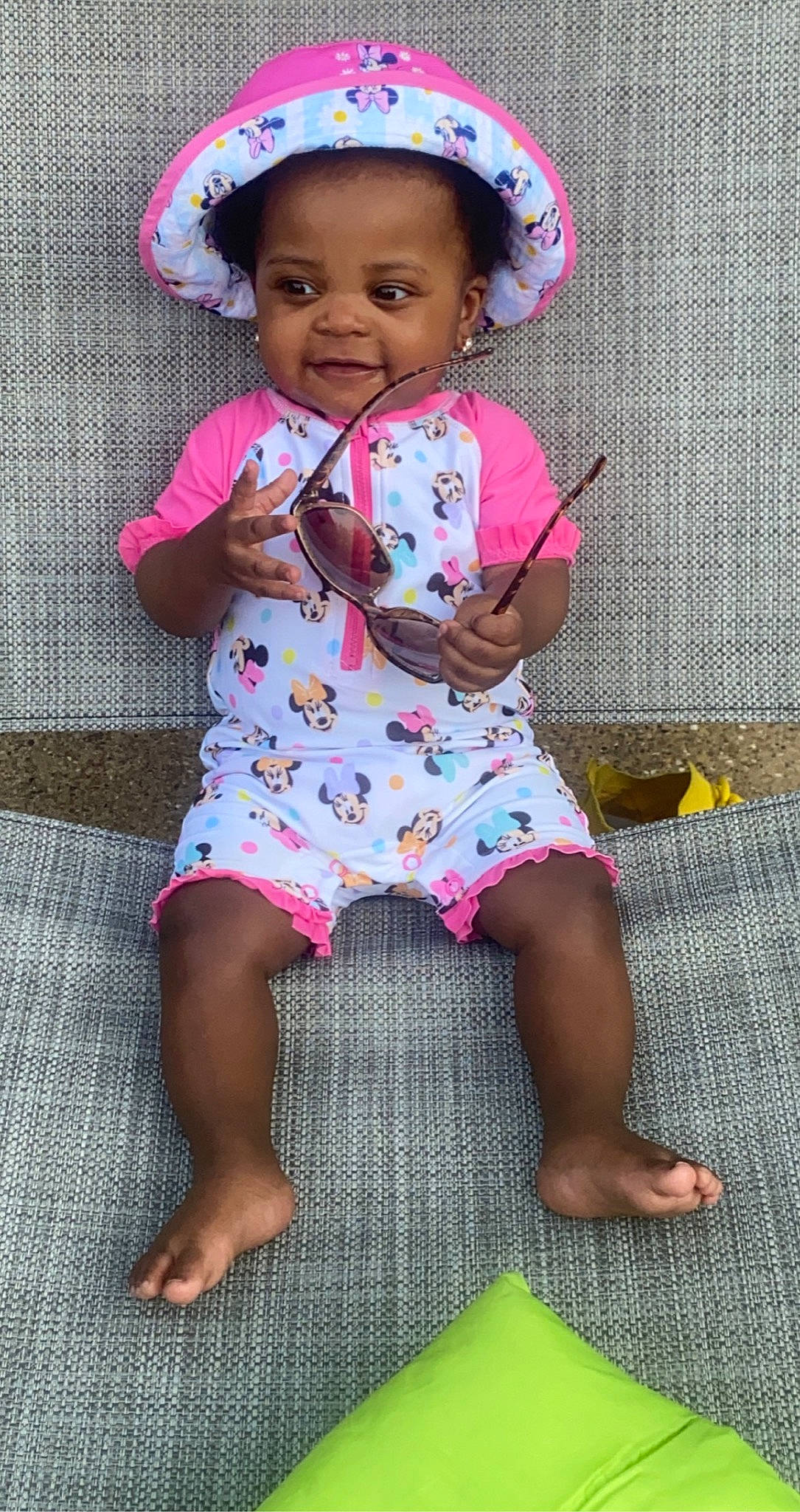 Ava-marie is registered to the contest to win money with this photo: baby_toddler_clothing, cheek, dress, eye, green, happy, human_body, joy, magenta, person, photograph, pink, purple, skin, sleeve, smile, t_shirt, textile, thigh, toddler