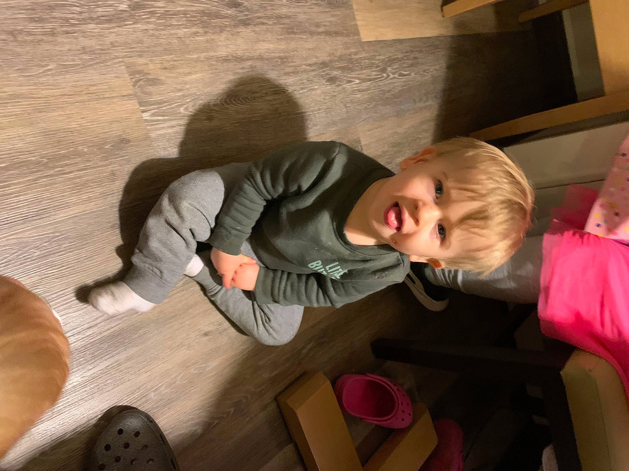 Wyatt joined the competition — help win amazing prizes! child, comfort, flooring, foot, fun, happy, hardwood, human_leg, laugh, leisure, person, play, room, sitting, smile, t_shirt, toddler, tree, vacation, wood