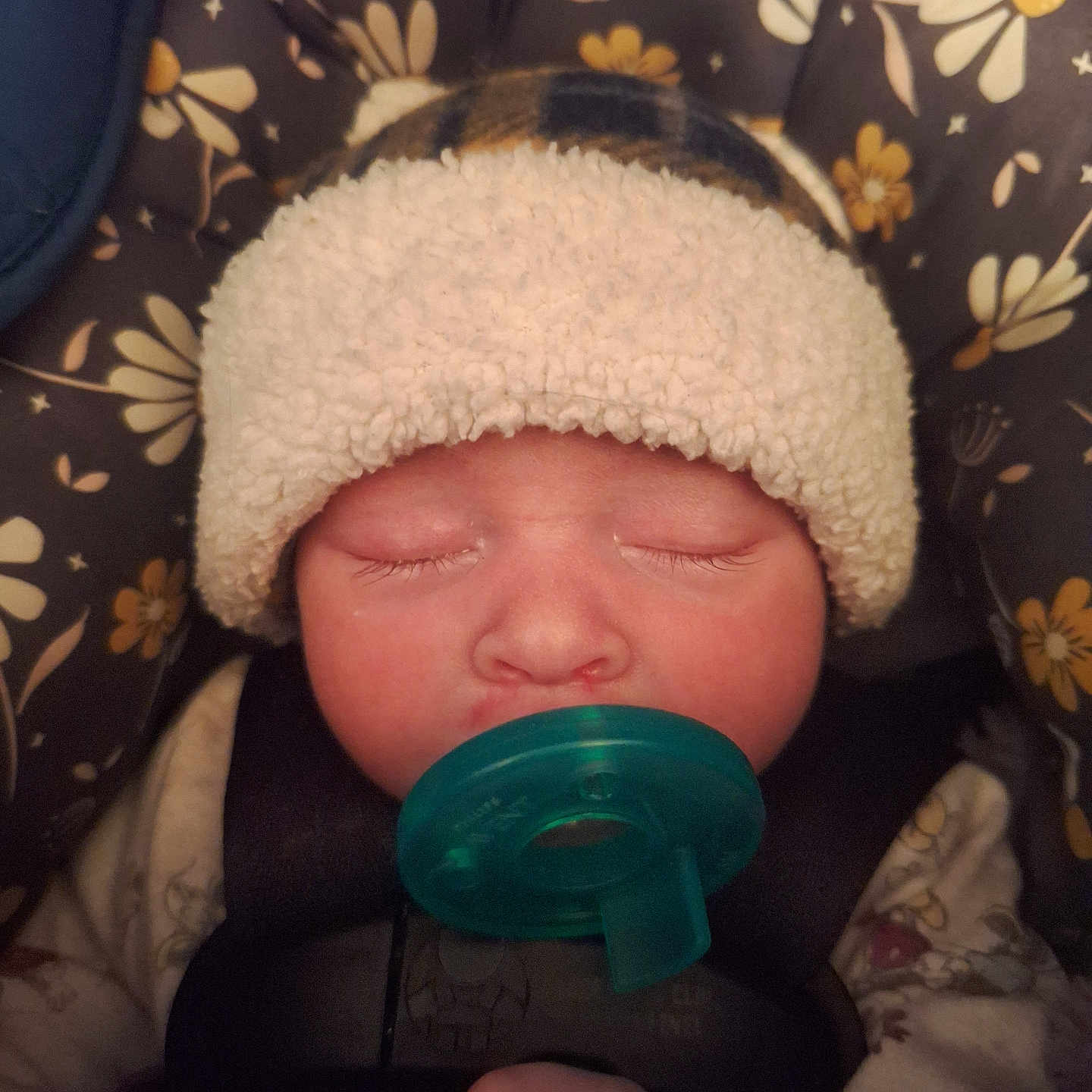 Evalynn joined the competition — help win amazing prizes! baby, beanie, bodypart, bonnet, cap, car, car_interior, carseat, clothing, face, finger, hand, hat, head, newborn, person, photography, portrait, transportation, vehicle