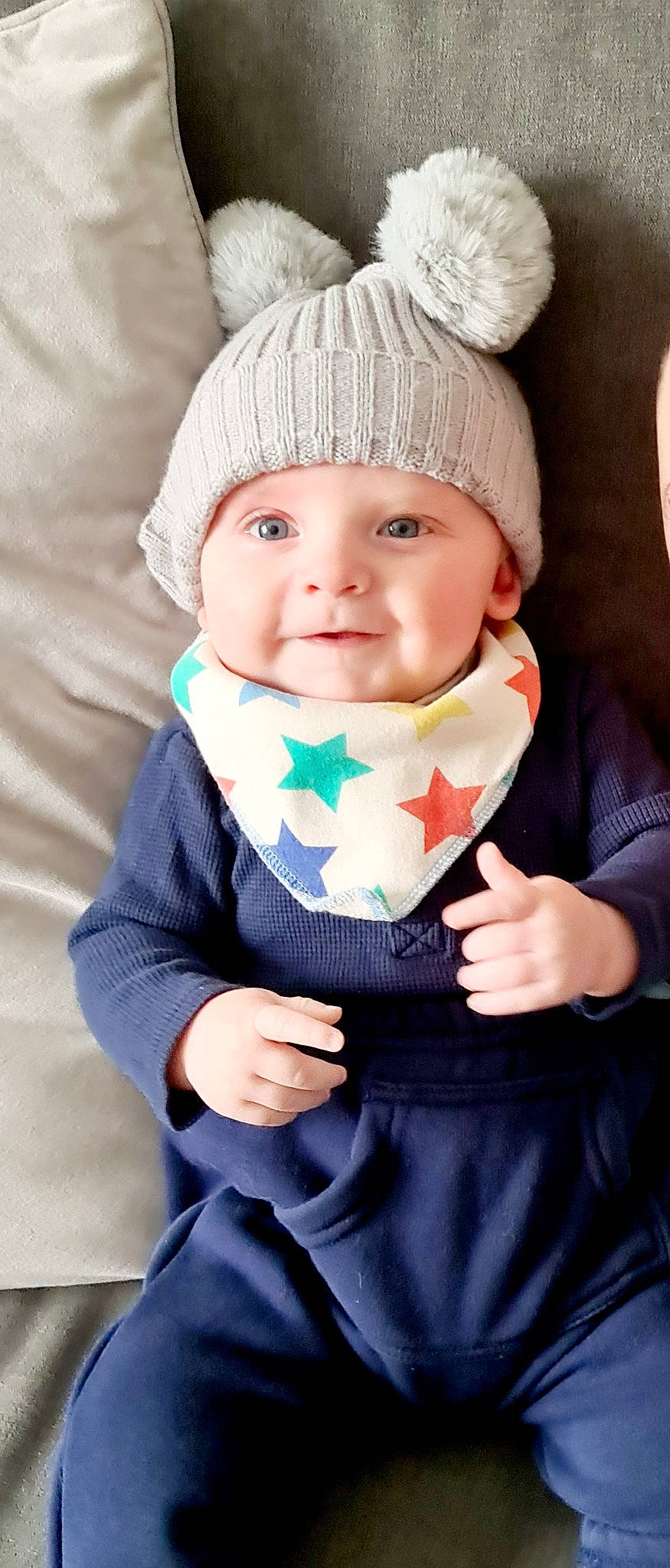 Freddie is registered to the contest to win money with this photo: baby, baby_toddler_clothing, bow_tie, cap, chin, clothing, cool, dress, drinkware, eye, face, happy, head, headgear, headwear, neck, outerwear, person, sleeve, smile