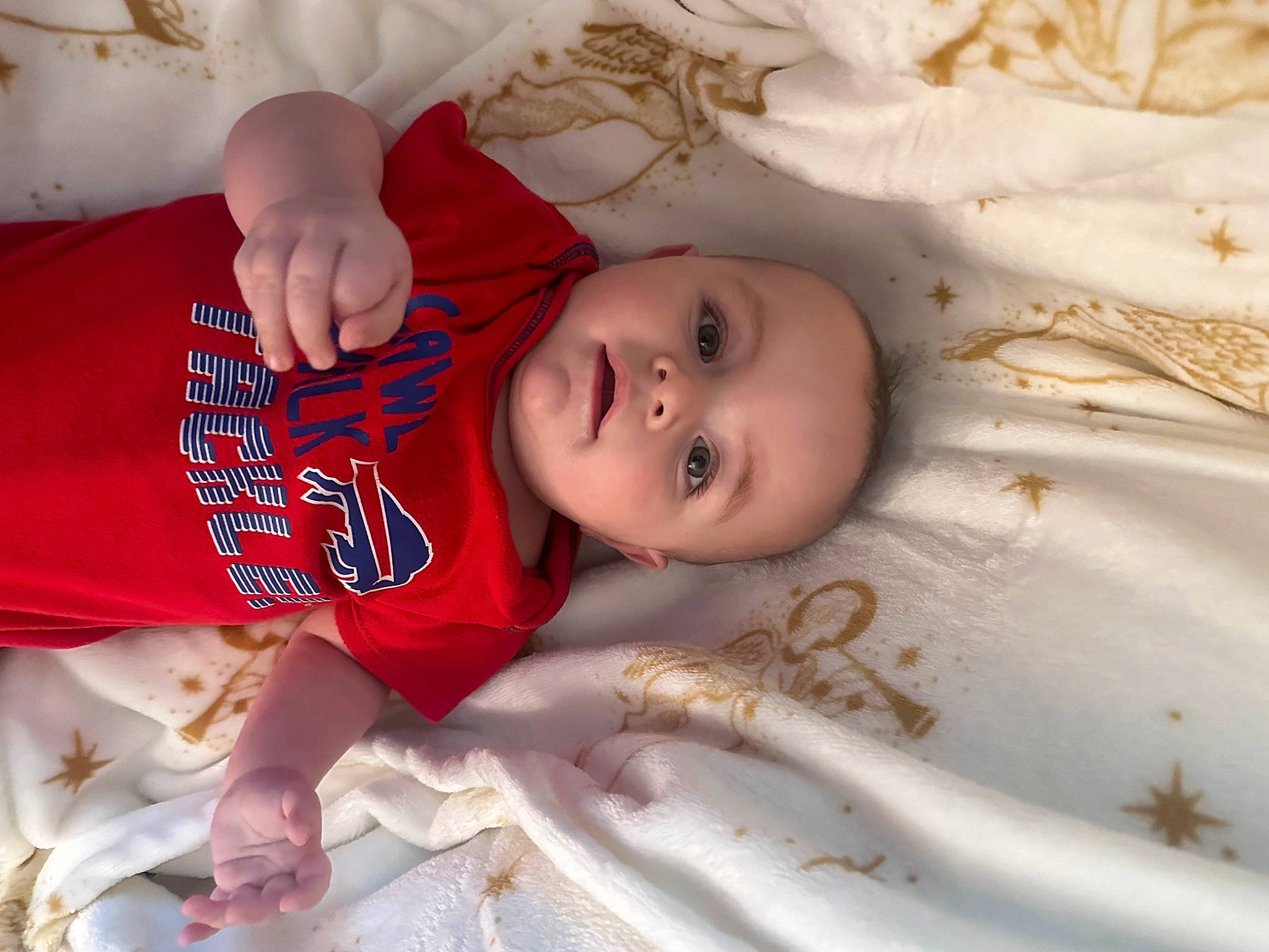 Lucious joined the competition — help win amazing prizes! arm, baby, baby_toddler_clothing, cheek, child, eye, fun, hand, happy, human_body, linens, mouth, pattern, person, room, skin, sleeve, smile, textile, toddler