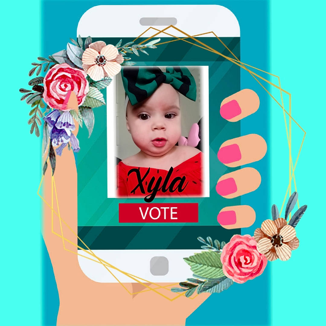 Xyla Wheeland joined the competition — help win amazing prizes! art, baby, circle, eyelash, fashion_accessory, flower, font, graphic_design, graphics, greeting_card, happy, headwear, illustration, magenta, pattern, person, petal, picture_frame, pink, rectangle