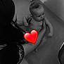 baby, child, bathtub, bath, adult, holding, black_and_white, heart_emoji, woman, hair, toddler, portrait, indoor, parental_care, bath_cup, skin, hands, bathtub_rim, bathroom, caregiver
