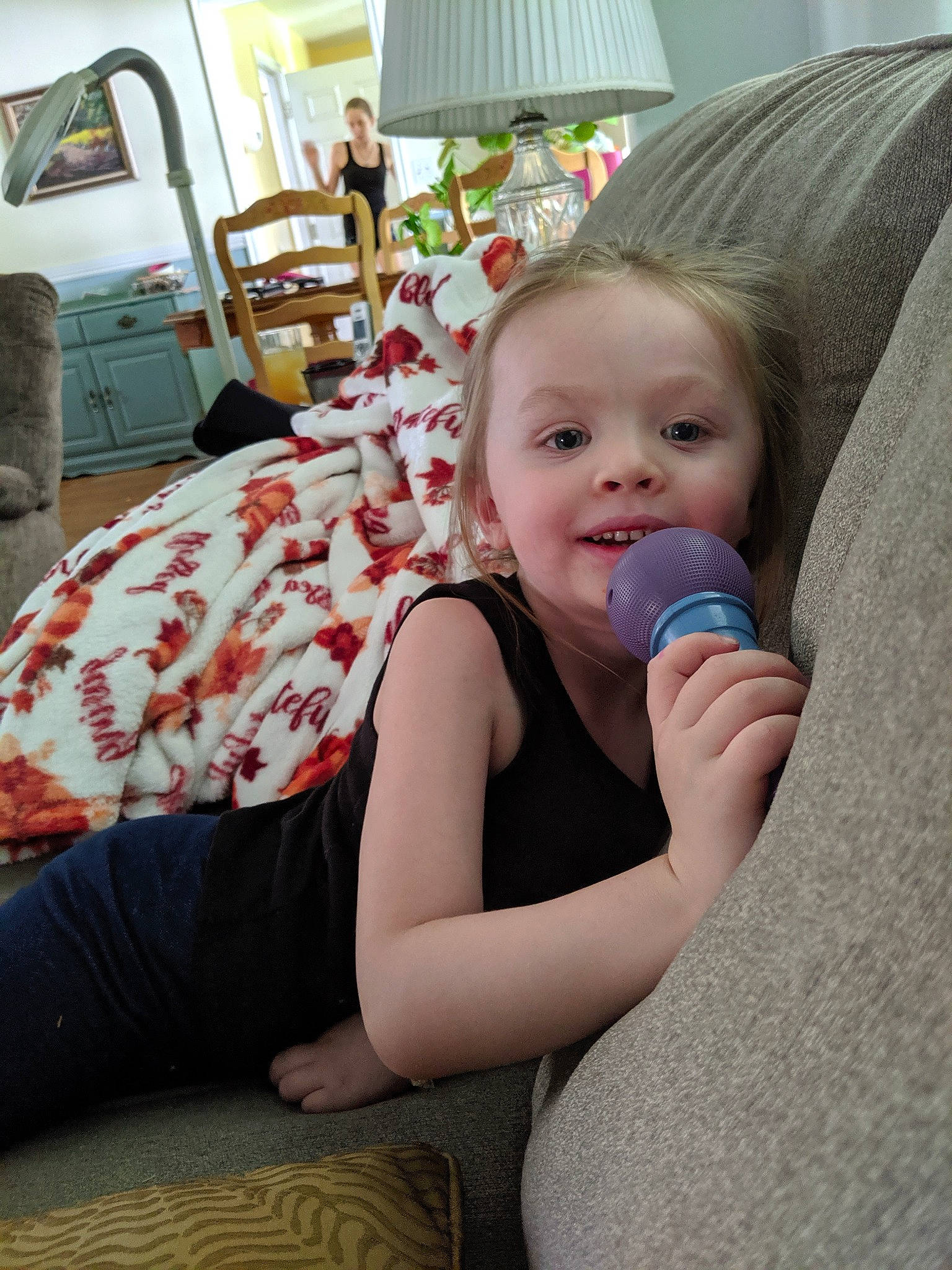 Averie joined the competition — help win amazing prizes! baby, blurred, child, electronic_device, eye, face, iris, leg, nose, person, play, sitting, skin, technology, toddler, vacation